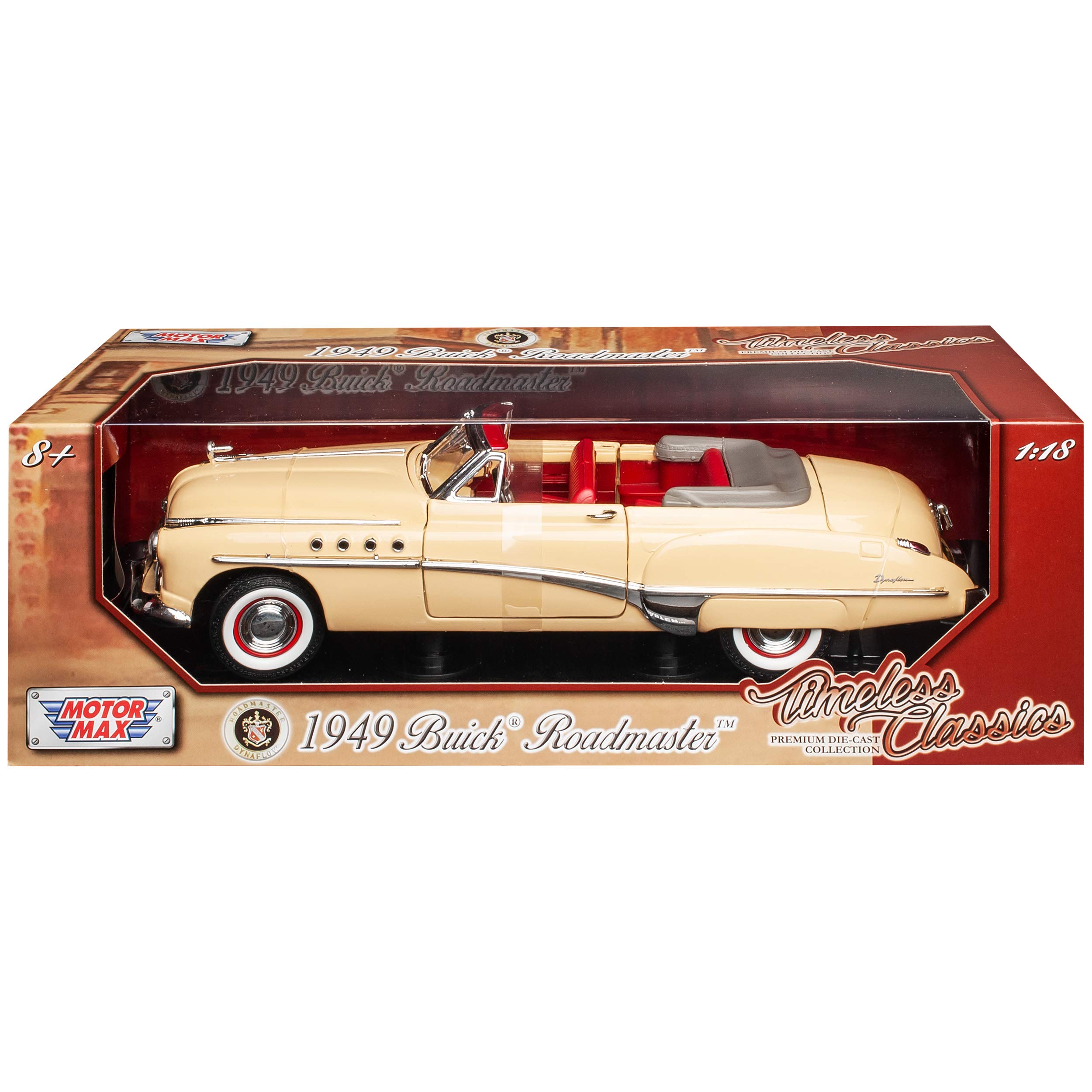 Motormax Bui-ck Roadmaster Cabrio 1949 Beige Oldtimer 1/18 Modell Auto mit individiuellem Wunschkennzeichen