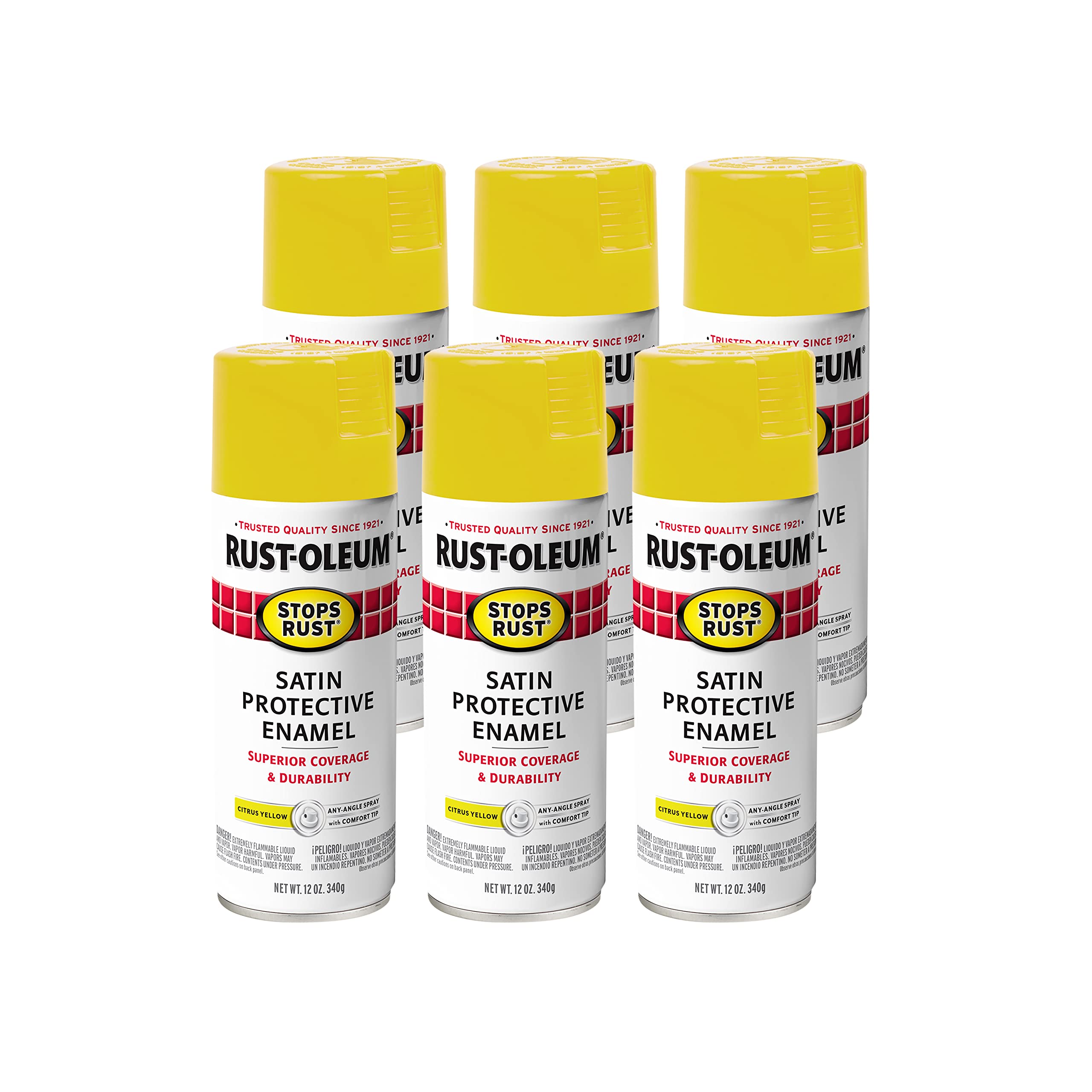 Rust-Oleum 365144-6PK Stops Rust Spray Paint, 12 oz, Satin Citrus