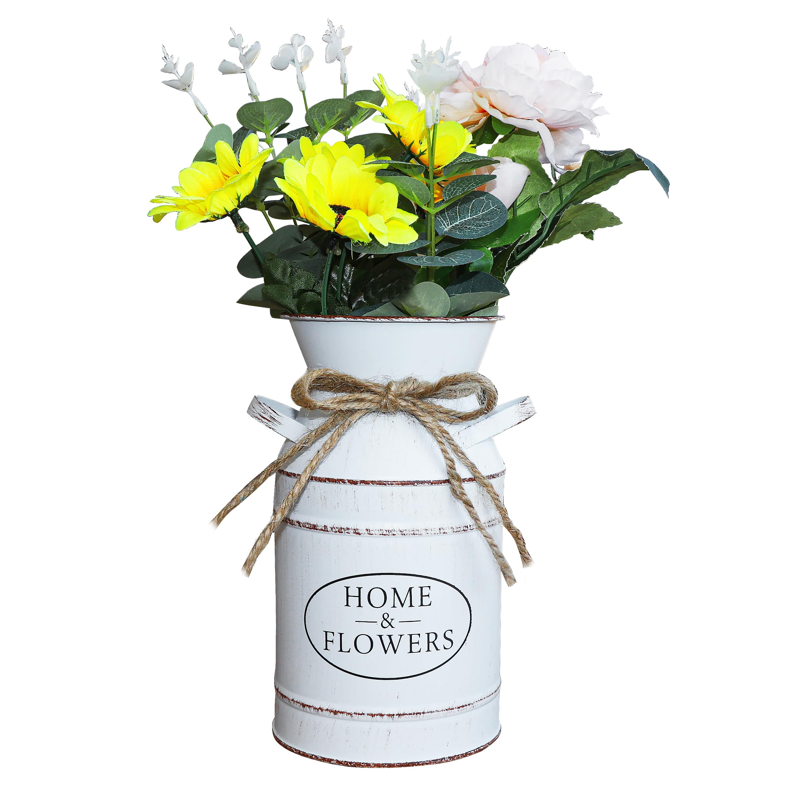 Fovasen Franse stijl rustieke vaas decor, vintage witte bloem vaas kruik, boerderij kruik vaas Nvoor veranda thuis keuken salontafel decor-7,8 H