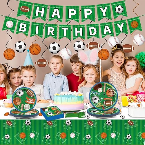 Miniatura 6 de Vajilla de fiesta deportiva, juego de vajilla de fiesta de superestrella, cumpleaños, béisbol, fútbol, baloncesto, manteles desechables para