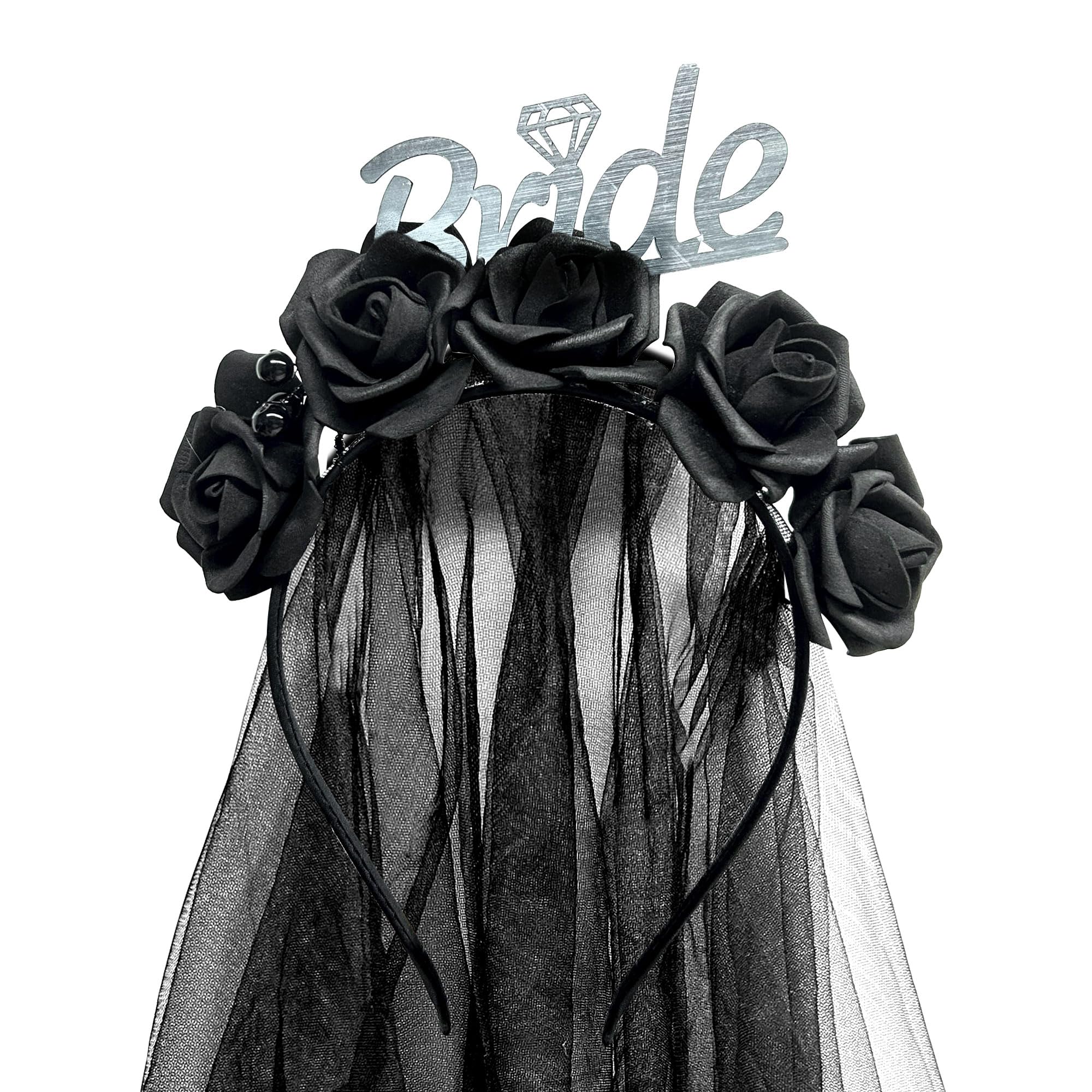JeVenis Black Bride to Be Sash Goth Bride To Be Headband Bridal or Die Bachelorette Party Supplies Bridal Shower Bachelorette Decoration