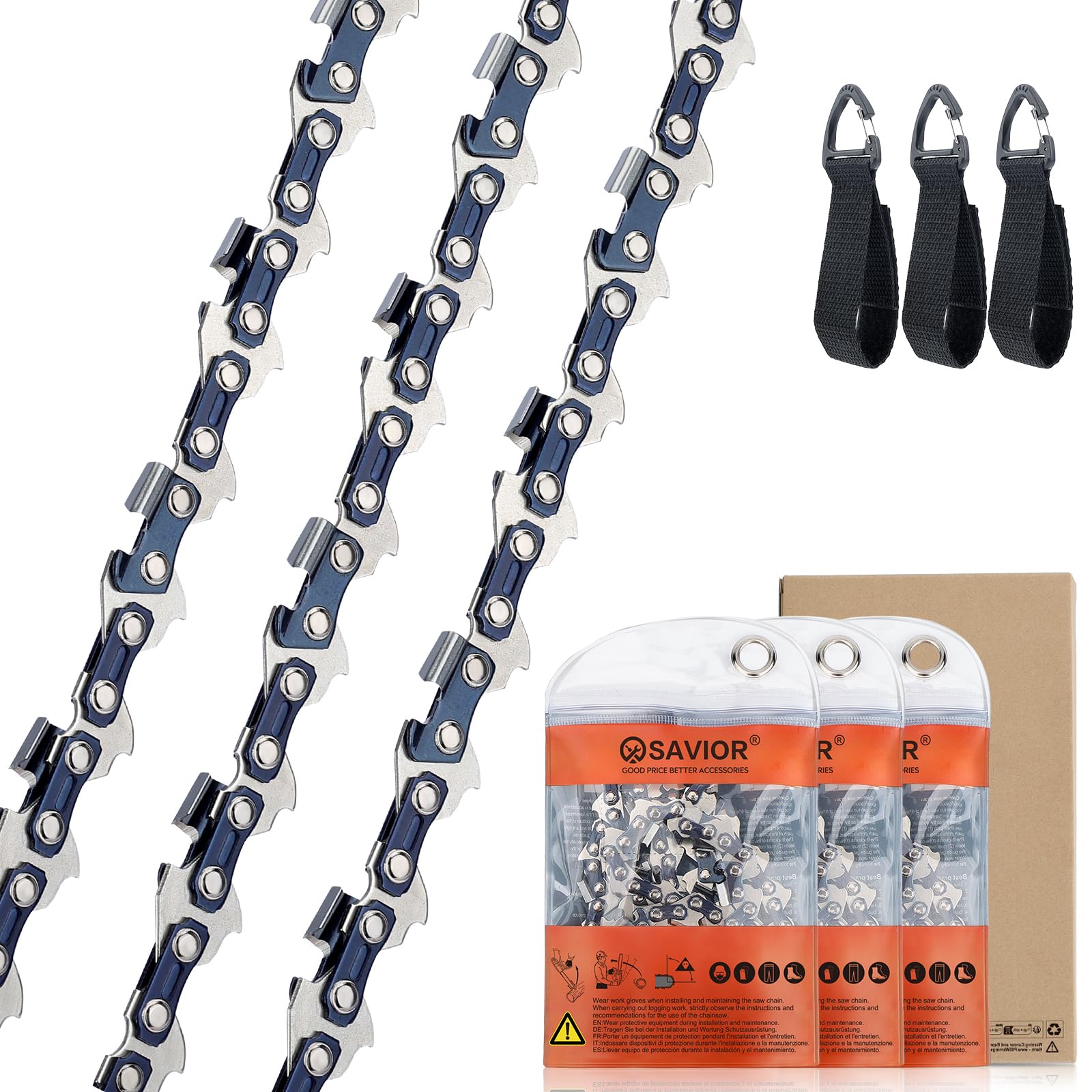 Savior 3-Pack Chainsaw Chain for 14 Inch Bar, 50 Links 3/8" LP .043" Gauge, Low-Kickback Chains for Stihl MS170 MS171 MSE170C MS192T