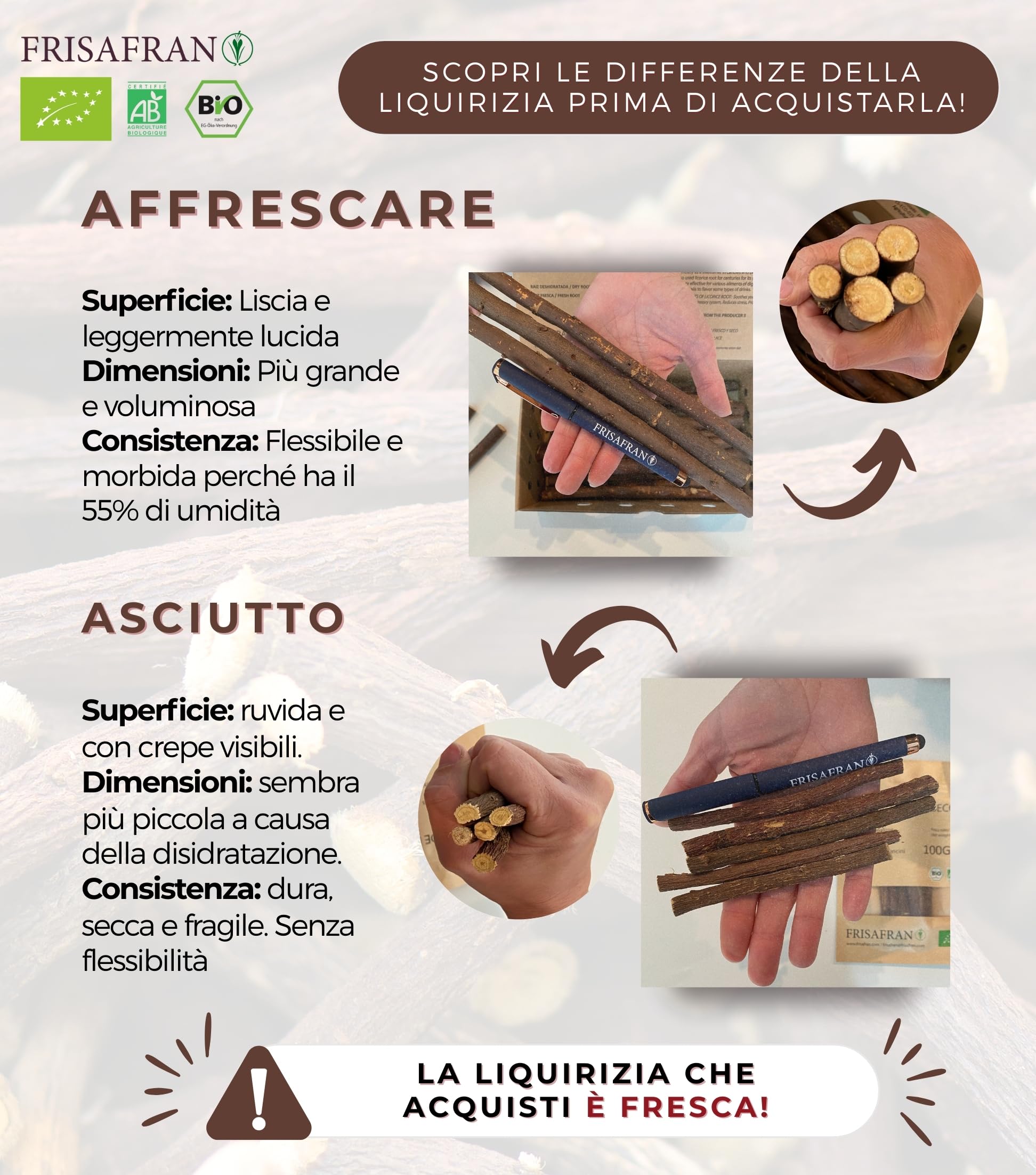 FRISAFRAN | Liquirizia in bastoncini BIO 500g | PRODOTTO FRESCO | radici-liquirizia | bastoncini | liquirizia-pura | bastoni | Fresco Radice | Direttamente dal produttore