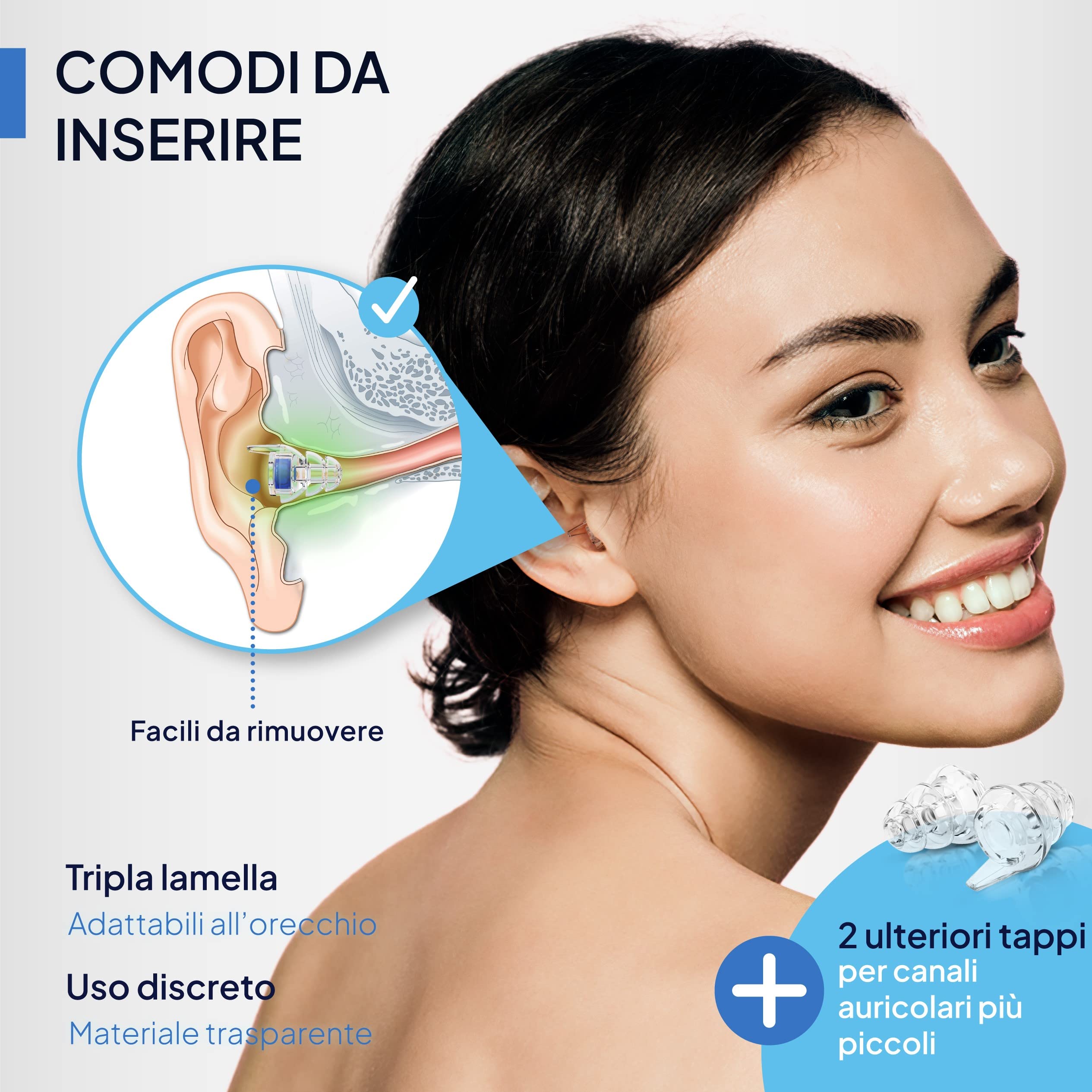 Senner MusicPro tappi per orecchie antirumore a protezione dell’udito con contenitore in alluminio. Ideali per musica, concerti, discoteca e festival, blu/trasparente