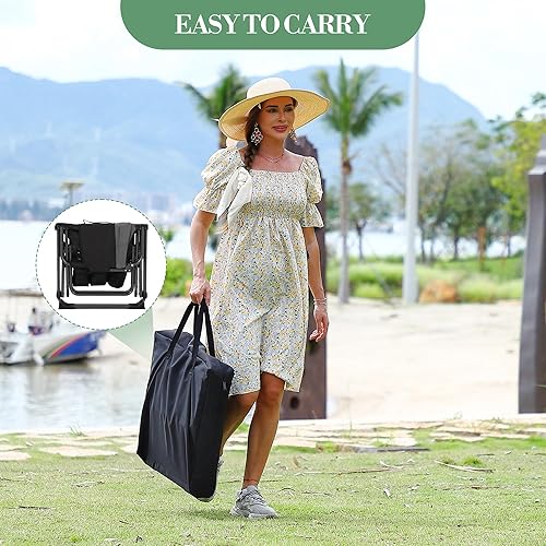 Miniatura 5 de Sillas plegables de camping para adultos, silla de césped portátil con mesa lateral, bolsillo lateral y soporte para bebidas, silla de director