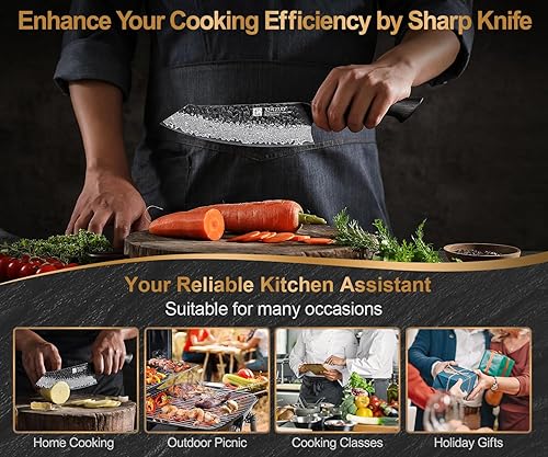 Miniatura 4 de XINZUO Cuchillo Santoku de Damasco afilado de 7.6 pulgadas, cuchillo profesional de 67 capas de acero de Damasco para carne para el hogar y la