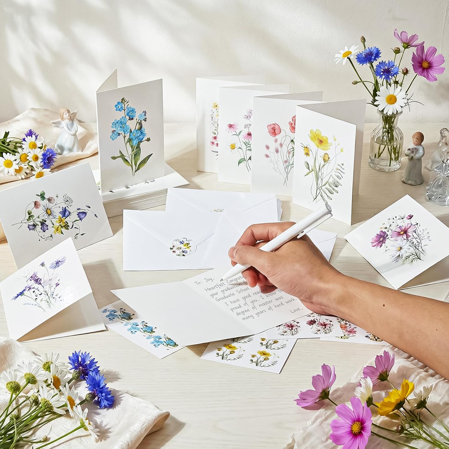 Gueevin 162 Pcs Wildflower Blank Cards and Envelopes & Stickers Bulk 3.5 x 5 Inch Flower Blank Greeting Cards 9 Elegant Floral Design Thank You Notes for Wedding Bridal Showers Business Graduation