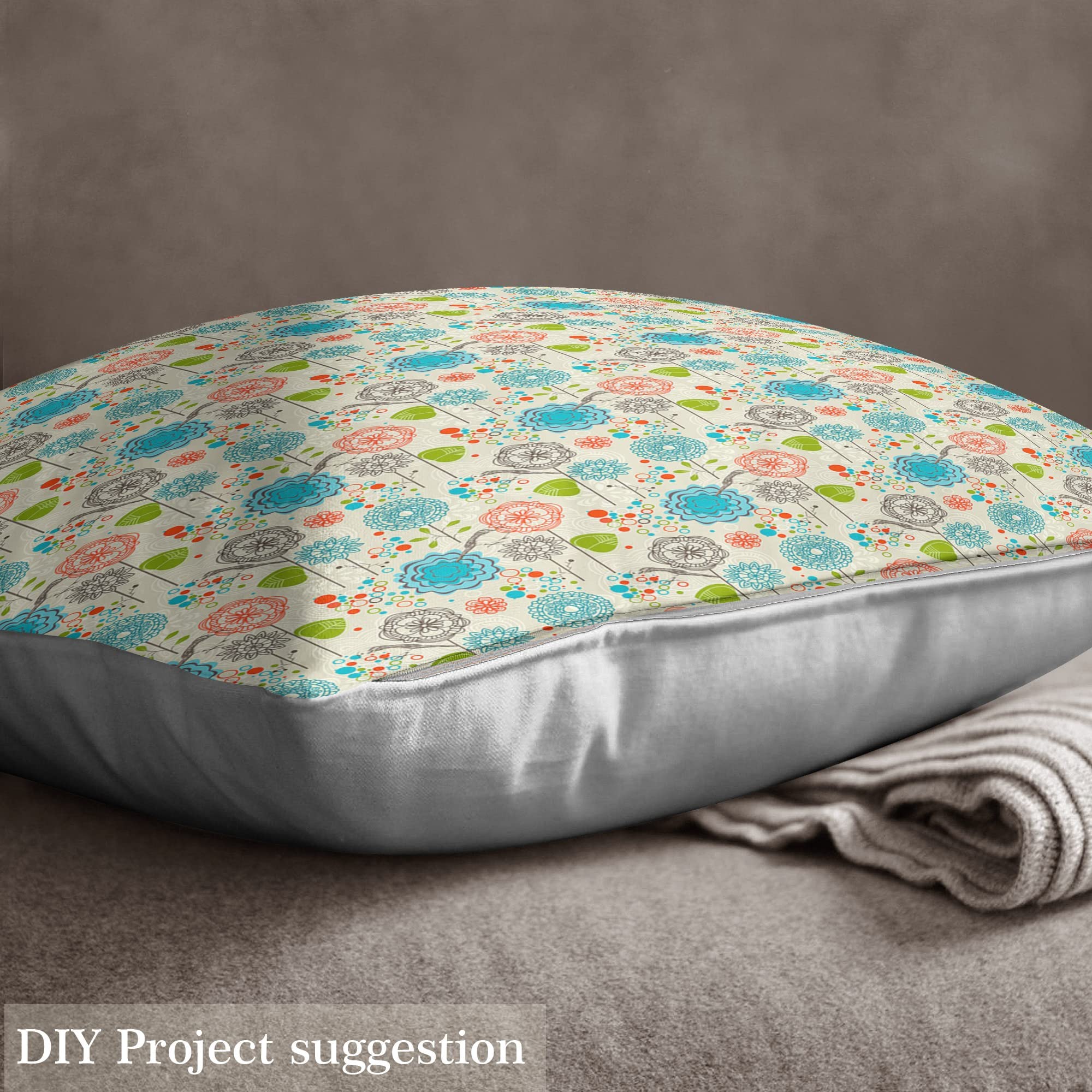 Floral Upholstery Fabric by The Yard,Retro Birds Flower Outdoor Fabric by The Yard,Boho Leaf Circles Pattern Decorative Fabric for Upholstery and Home DIY Projects,3 Yards,(L276*W150cm) Cream Blue - Image 3