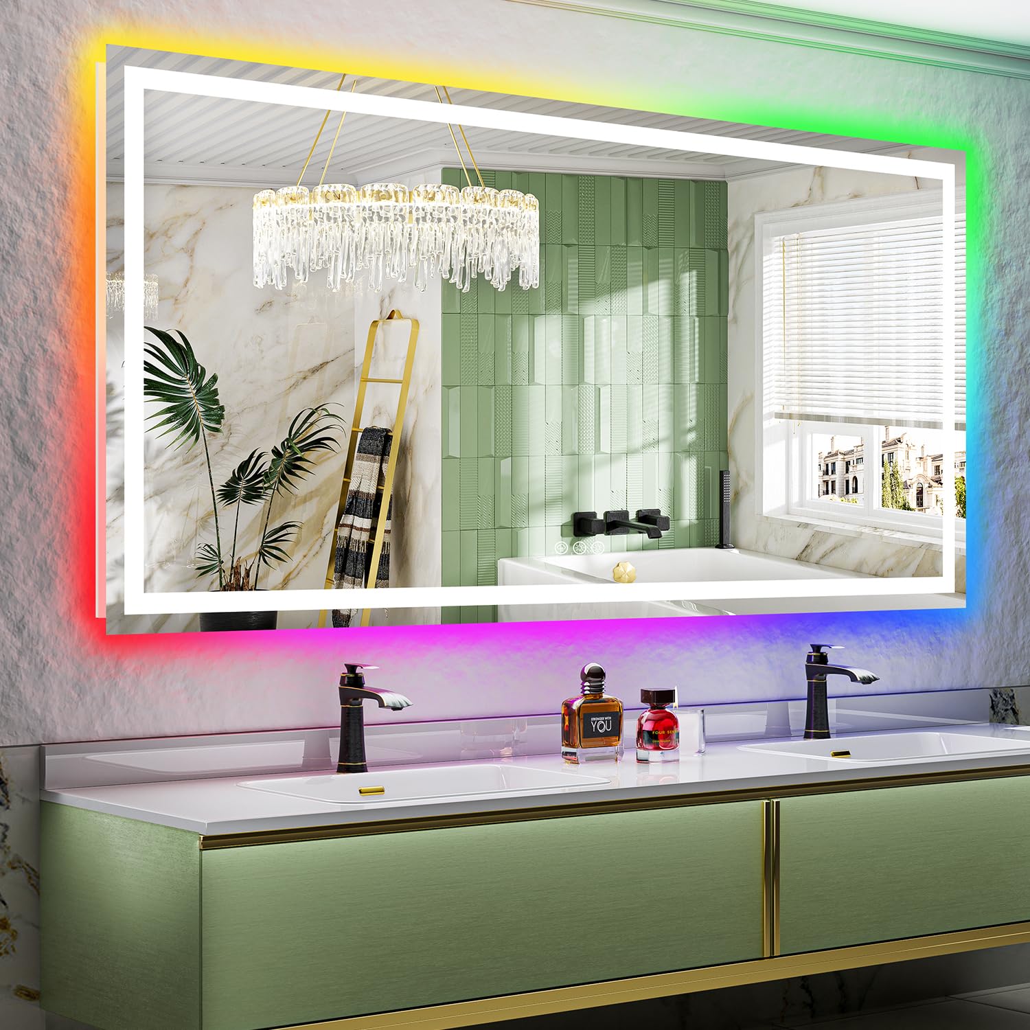 80x40 LED Bathroom Mirror with Lights, RGB Backlit Lighted Mirror
