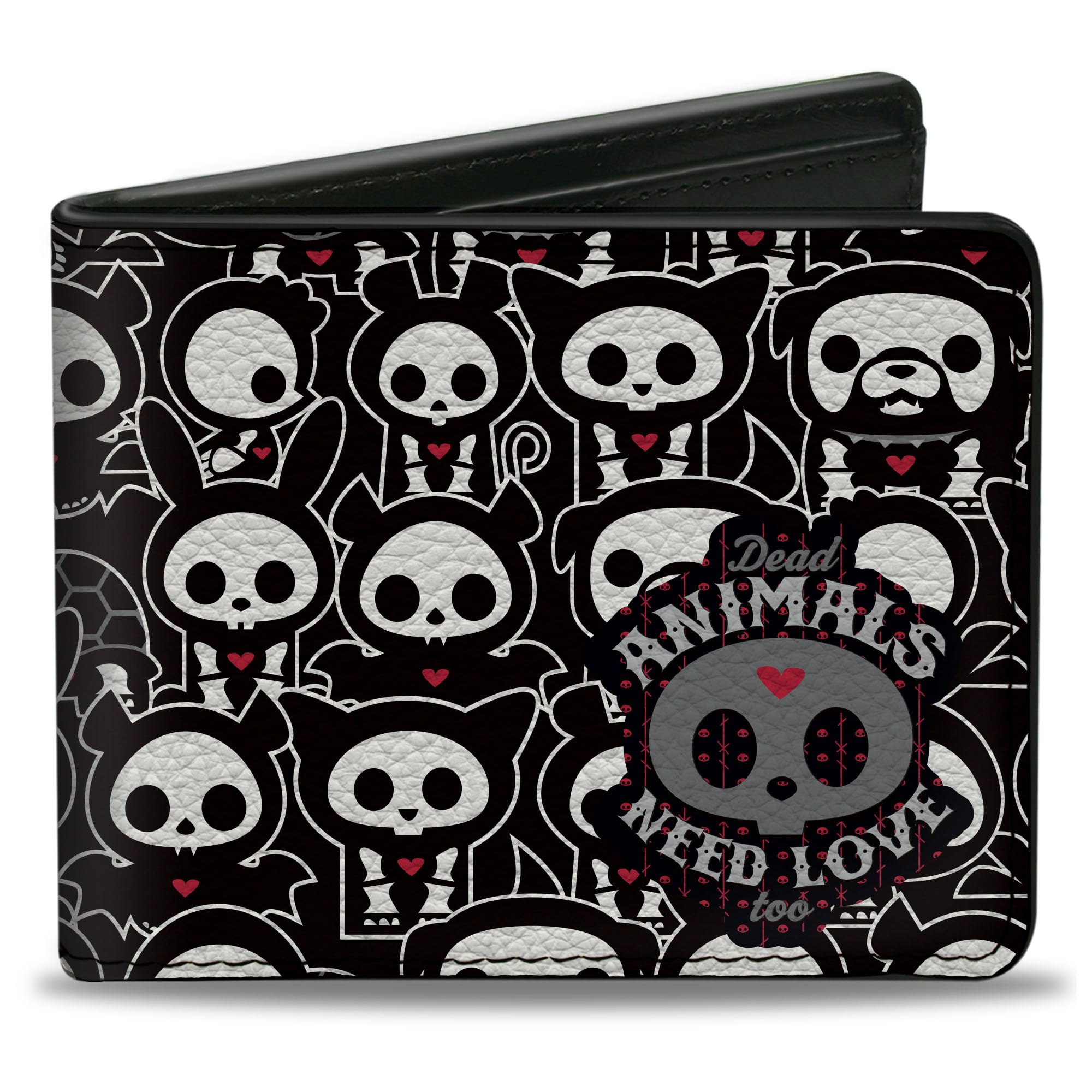 Buckle-Down Skelanimals Wallet, Bifold, Skelanimals Dead Animals Need Love Too Black White Red, Vegan Leather