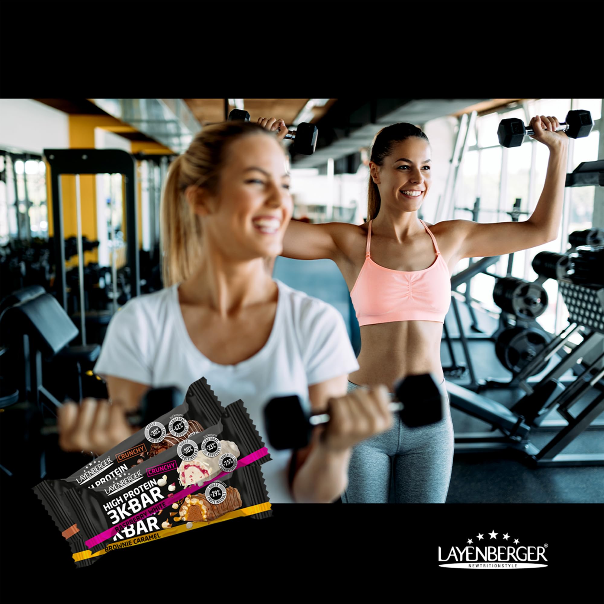 Layenberger 3K Protein Bar Crunchy - Fitness Riegel - viel Eiweiß, wenig Zucker - 15er Pack (15 x 45 g) - Raspberry White