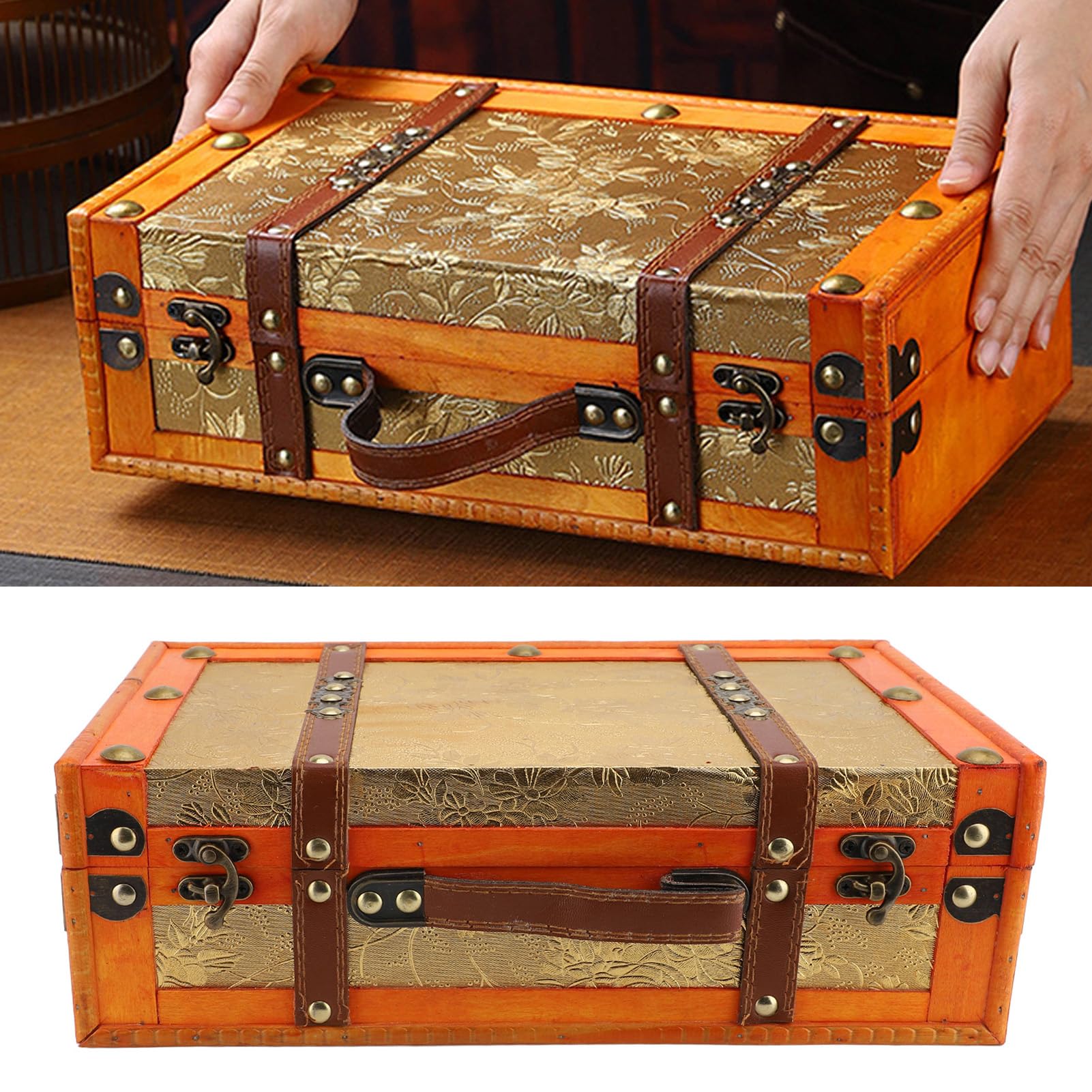 Vintage-Koffer, Großer Stauraum, Funktionale Und Stilvolle Aufbewahrungsbox Aus Holz, Premium-Materialien, Retro-Gepäckkoffer Mit Tragbarem Griff Für Heimdekoration, Foto-Requisite