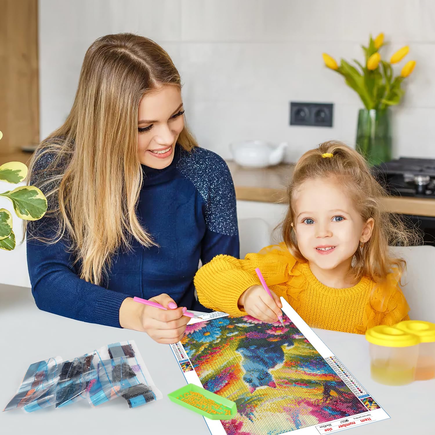 DIY Diamantbild 'Papageien-Liebespaar' – 5D Runde Diamant Malerei Für Anfänger, 30x40 Cm, Inkl. Zubehör, Wanddeko