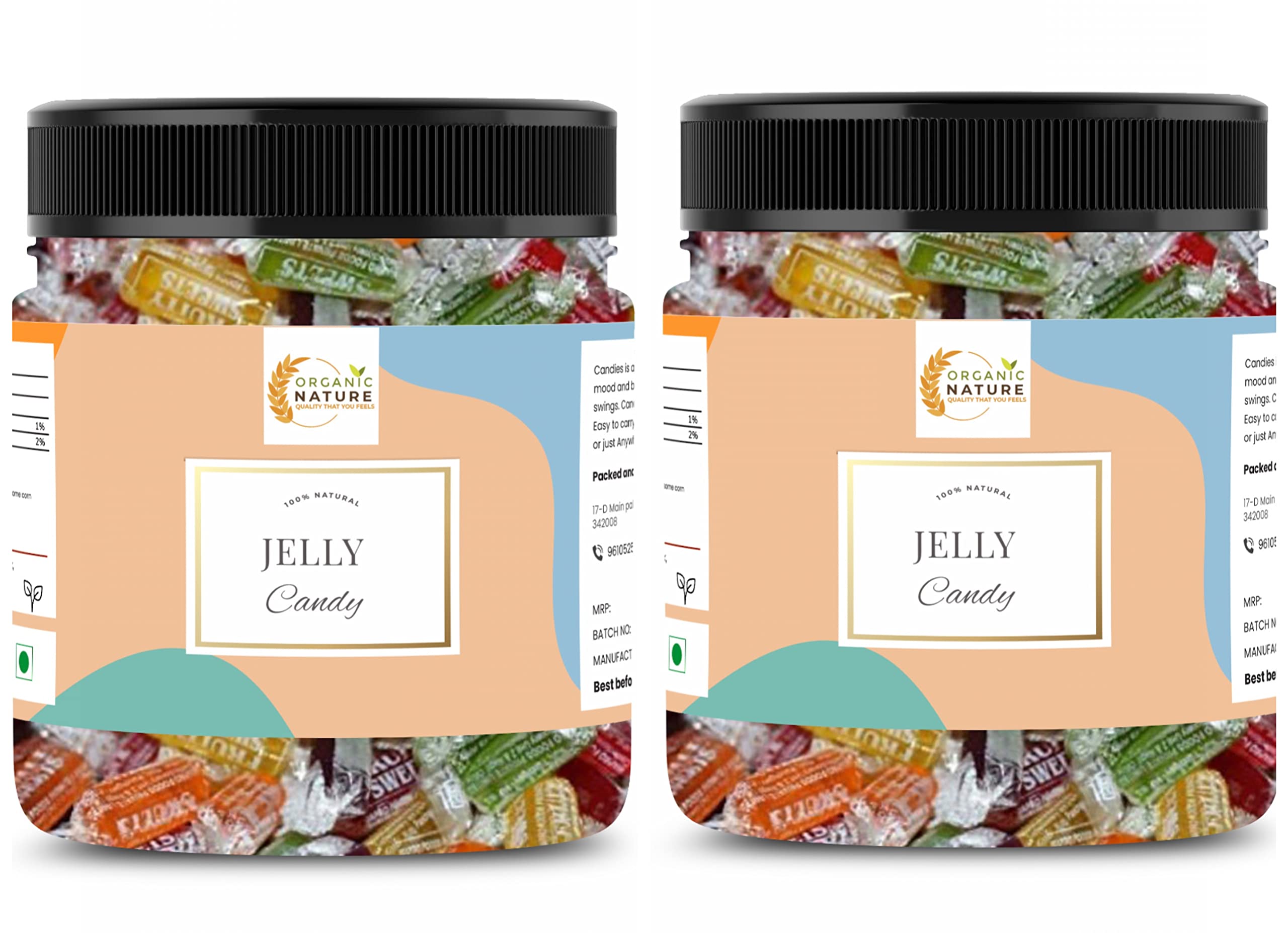 Organic Nature Jelly Candy Chocolate Fruits Flavour Mix Flavours Jar Pack (600 Grams (Pack of 2 of 300 Grams))