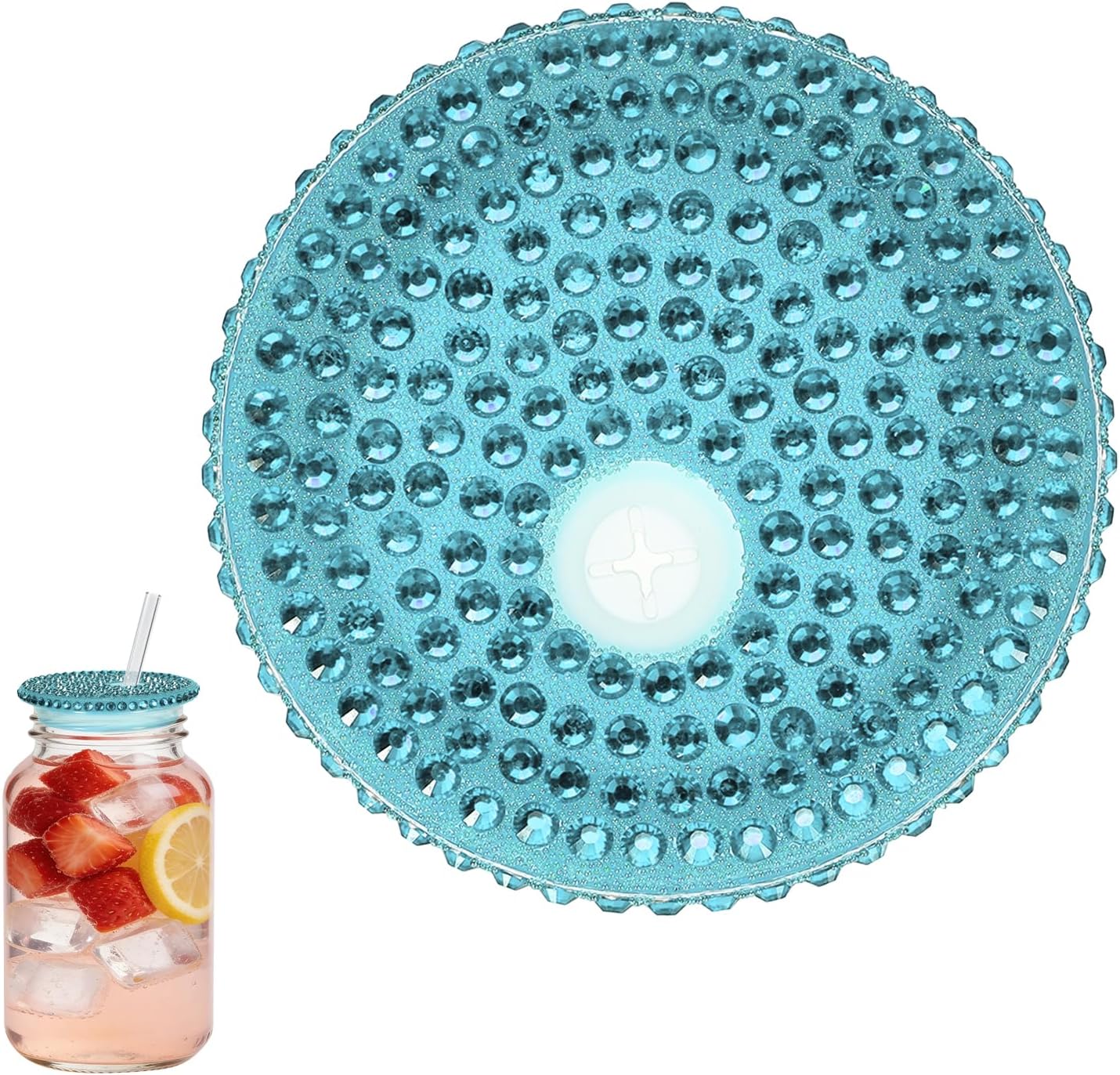 uxcell Acrylic Lids for 16 oz Glass, Reusable Plastic Tumbler Replacement Lids Rhinestone Canning Caps with Hole for Beer Can Drinking Glasses Tumblers, Transparent Light Blue