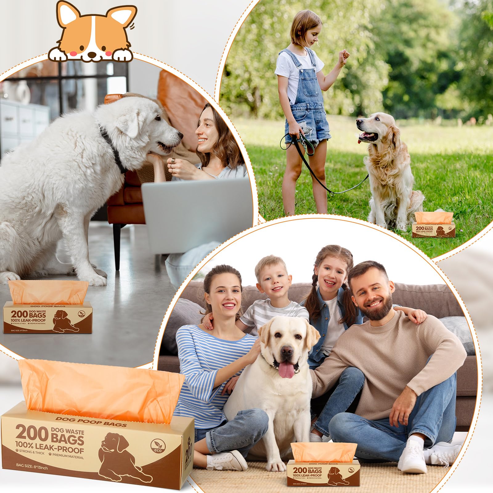 Sherr Hundekotbeutel, auslaufsicher, universal, für Welpen, Haustiere, Outdoor-Spaziergänge und Reisen, 20 Rollen mit je 200 Stück, Orange, 20 Rollen à 200 Stück