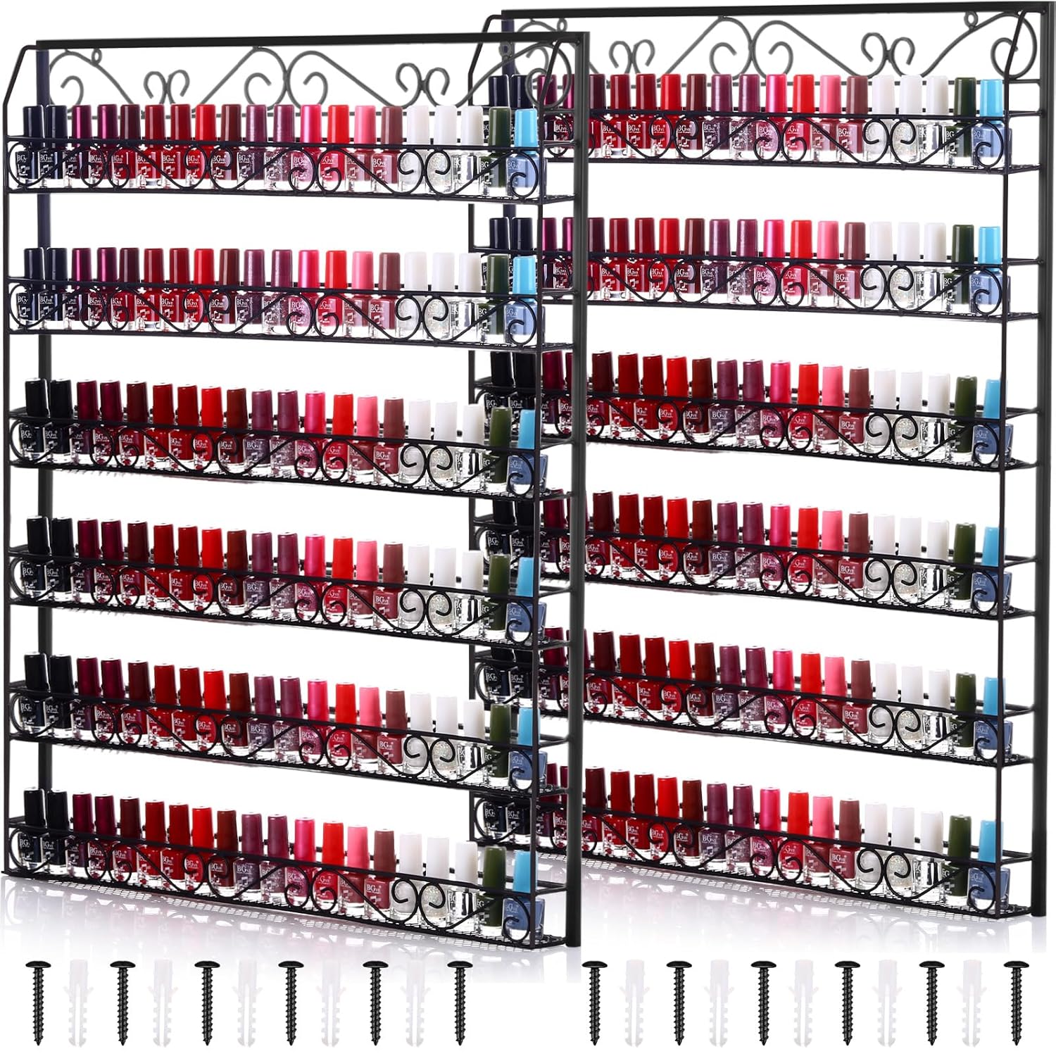 Blulu 2 Pcs Nail Polish Wall Rack 25'' Tall 6 Tier Nail Polish Organizer Display Holder Stand Shelves for Salon Essential Oils, Black