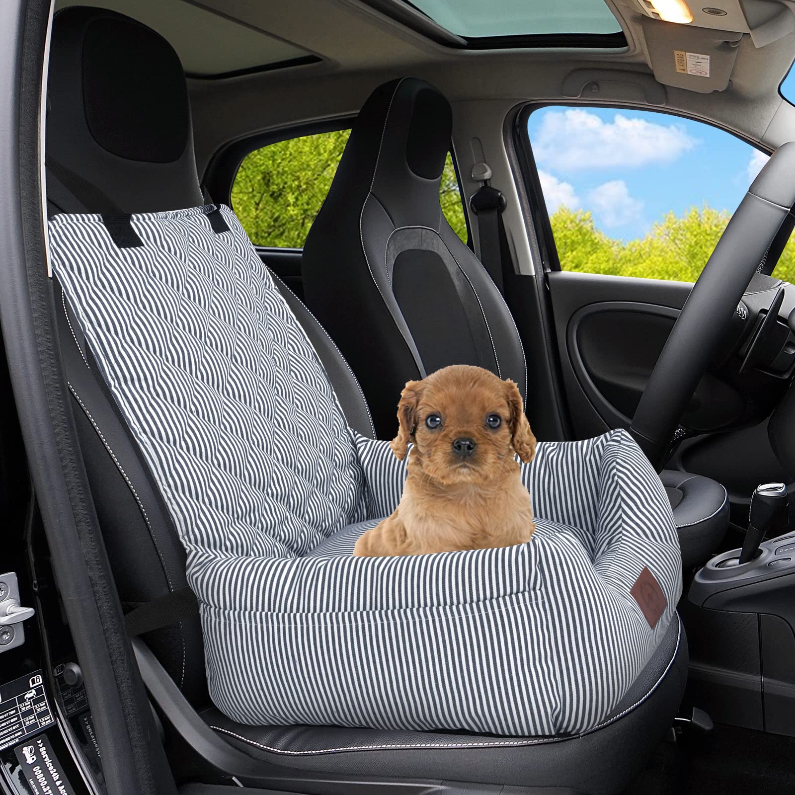 FAREYY Dog Car Seat for Small Dogs, Pet Booster Seat Fully Detachable Washable Dog Seat for Car Travel Dog Bed with Storage Pockets and Clip-On Safety Leash