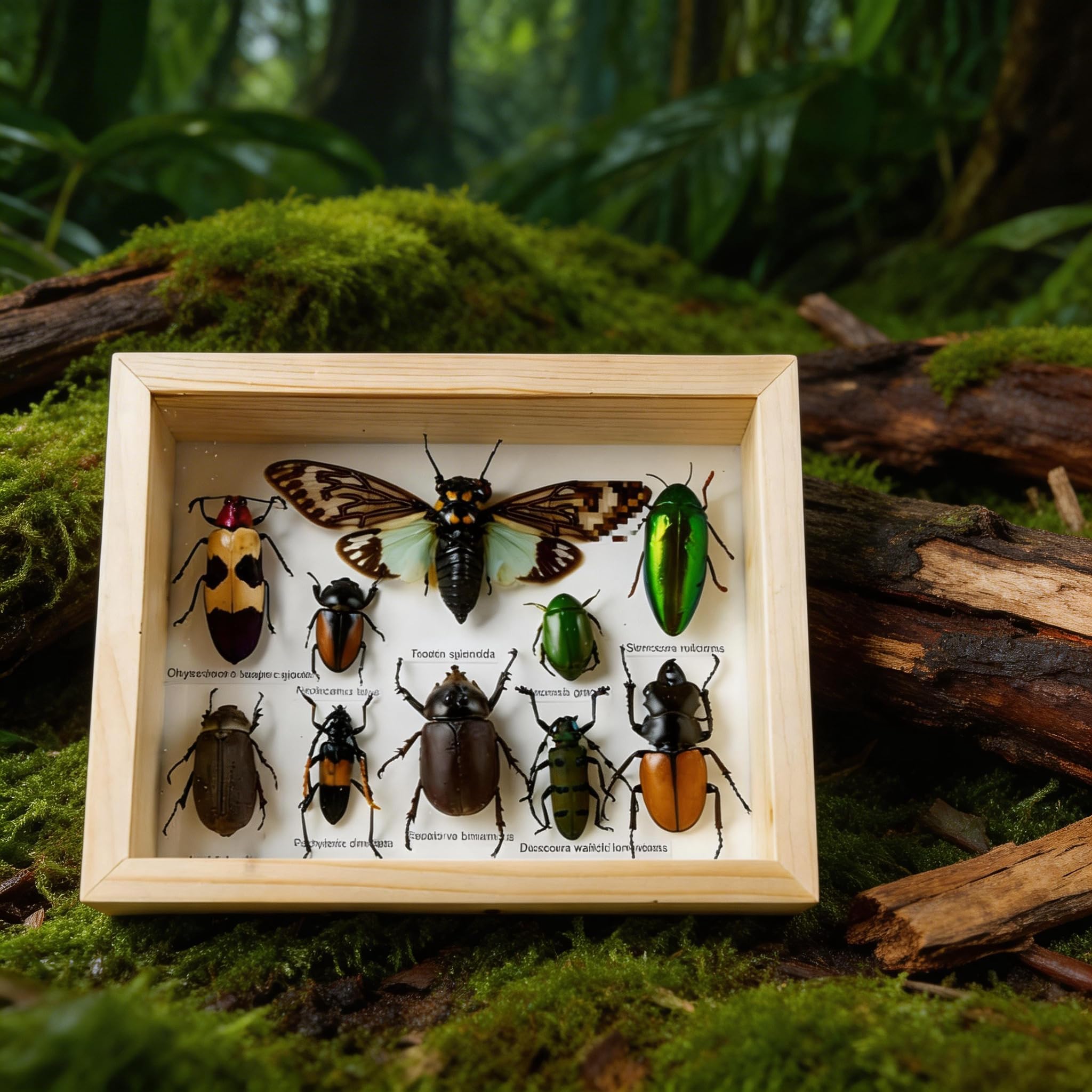 Véritables insectes taxidermiques - 10 insectes mixtes - Décoration murale avec fermoir à suspendre et cadre en bois - Pour collections, éducation et décoration d'intérieur C