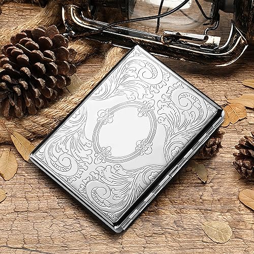 Miniatura 6 de X-LIGHTER XL016 - Estuche de cigarrillos vintage con encendedor para tamaño King de los años 100, diseño retro de metal con flores de 3.937 in,