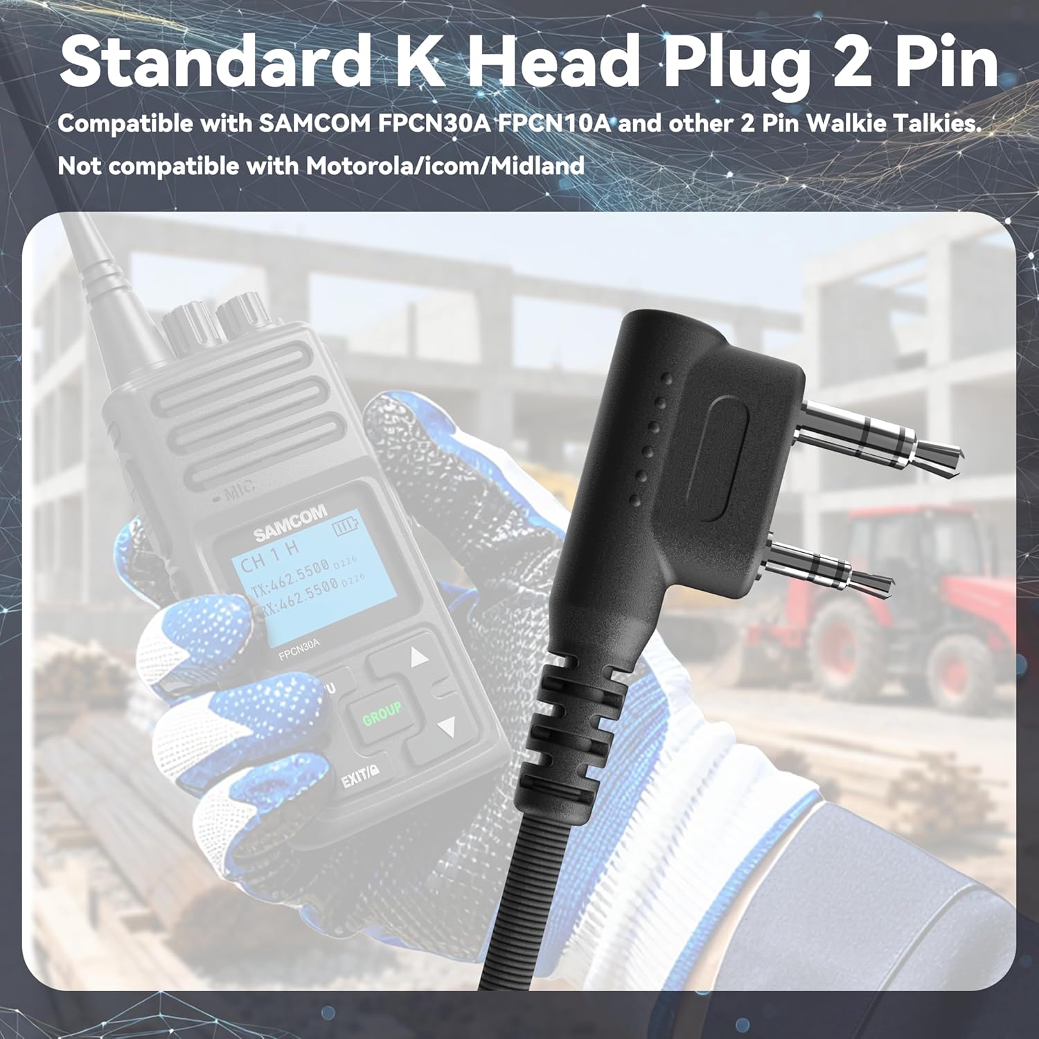 SAMCOM 2 Pin Headset with Mic Original FPCN30A FPCN10A Two Way Radio Replacement Ear Piece with Big PTT Button,Single Wire Soft Ear Hook Walkie Talkie Earpiece,1 Pack - Image 5