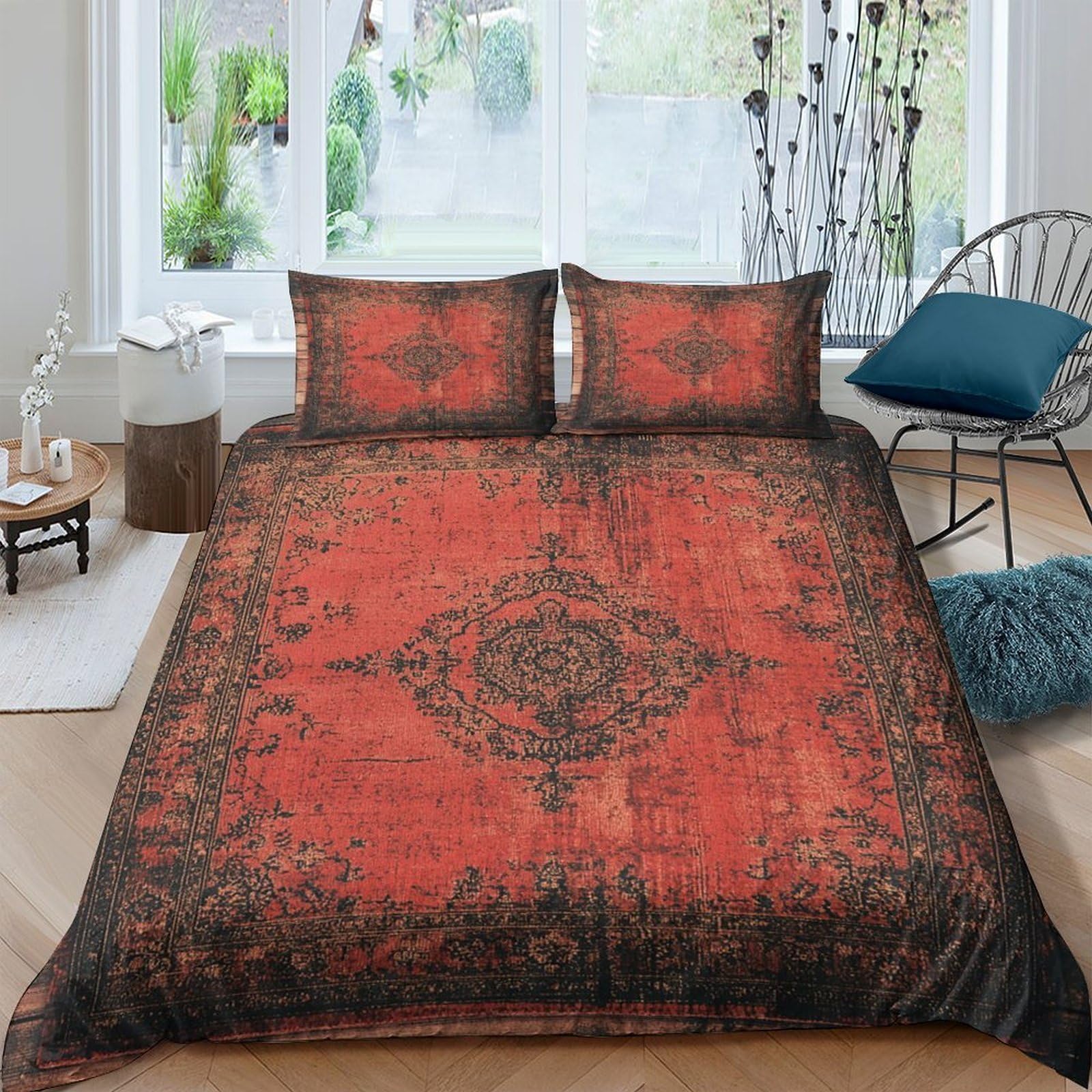 GPLZQXKJNH 3D Printed Vintage Persian Rug Duvet Cover Microfiber Soft Breathable Mandala Quilt Cover Set with 2 Pillowcases for Bedroom Decor Single（135x200cm）