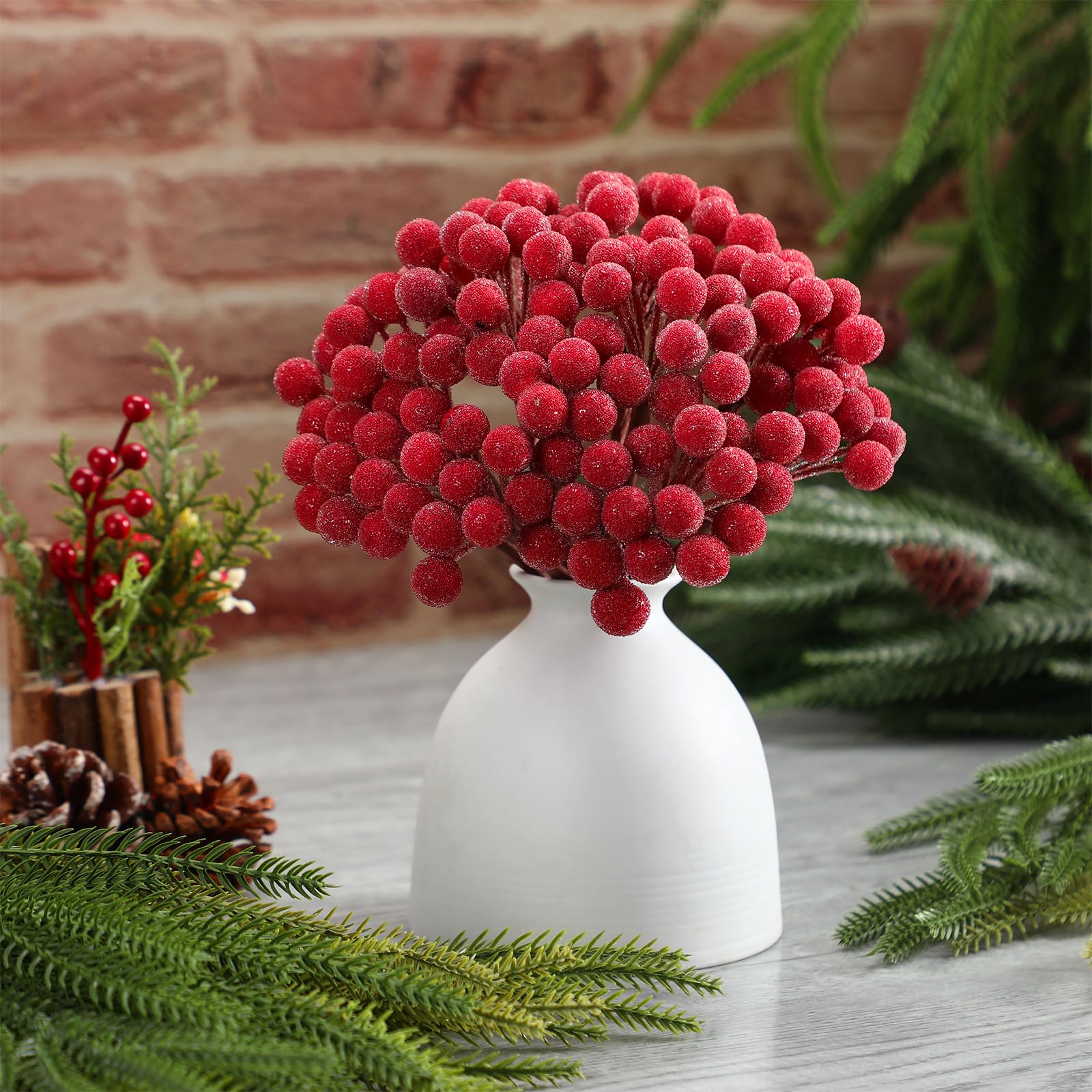 Leinuosen 12 Stück rote Zuckerbeerenspieße, 22,9 cm, künstlicher Weihnachtskranz, Beerenstiele, Weihnachtszweige, Ornamente, Dekorationen für Baumspitze, Vasenfüller, Heimtischdekoration