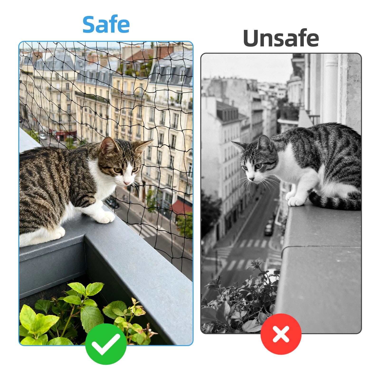 6 x 3 m siatka dla kota na balkon ekstra wzmocniona siatka balkonowa dla kota siatka ogrodzeniowa z balkonem odporna na warunki atmosferyczne i promieniowanie UV, odpowiednia na balkony, okna