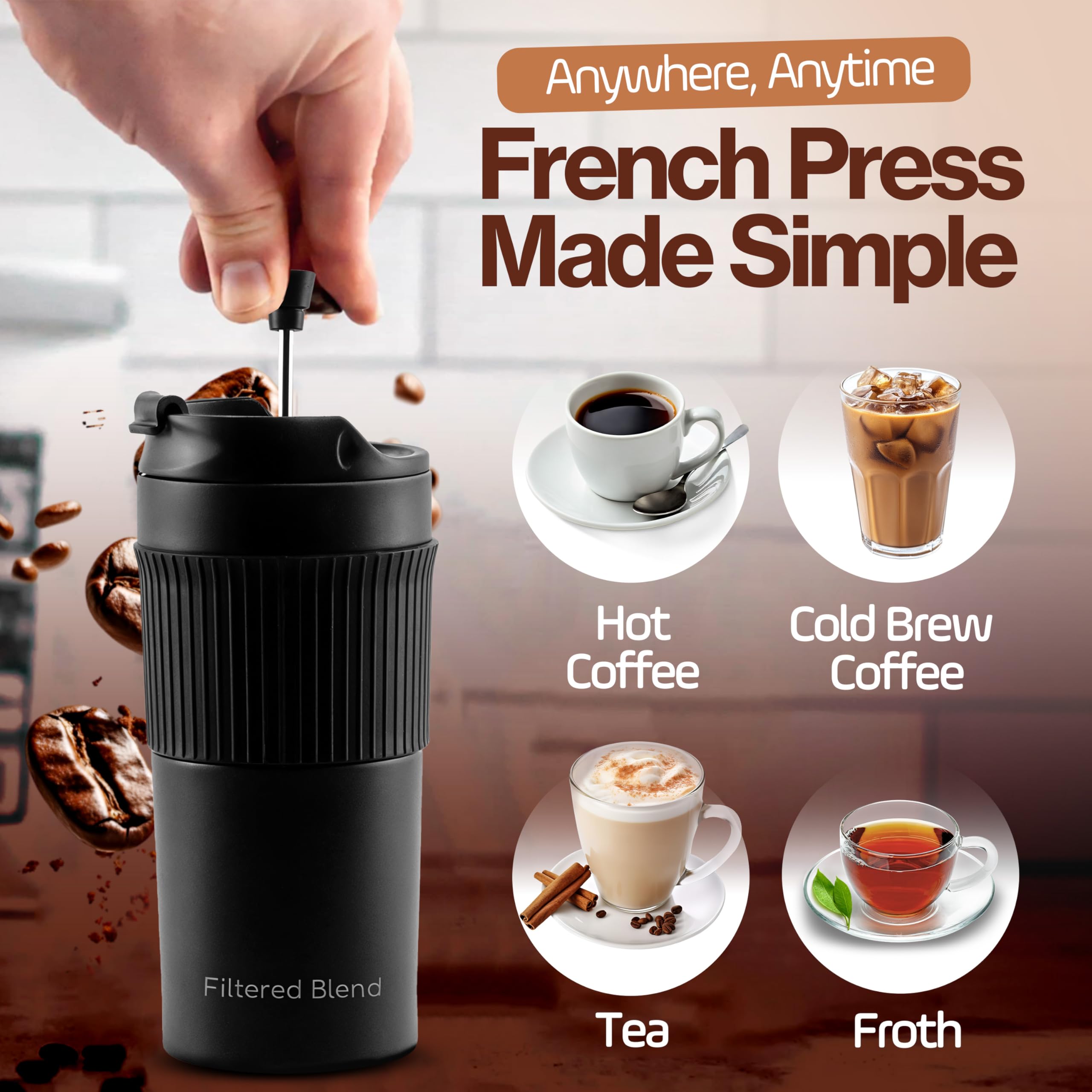 15oz French Press Travel Mug (White) thumbnail 6