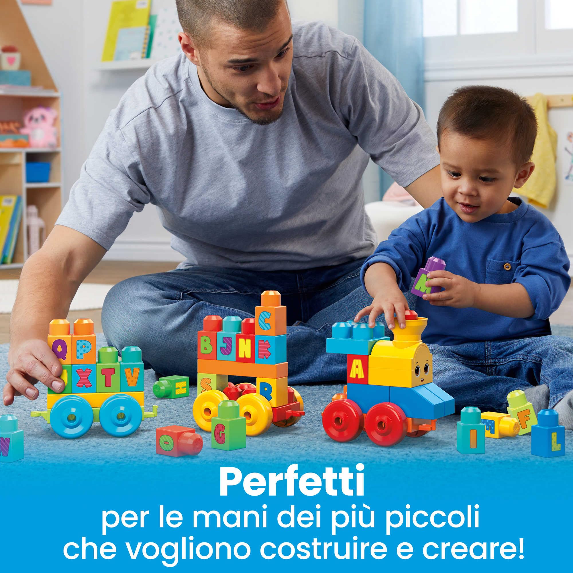MEGA Bloks - Impara con il treno, trenino con blocchi dell'alfabeto per imparare le lettere e suoni realistici, Giocattolo per Bambini 1+ Anni, FWK22