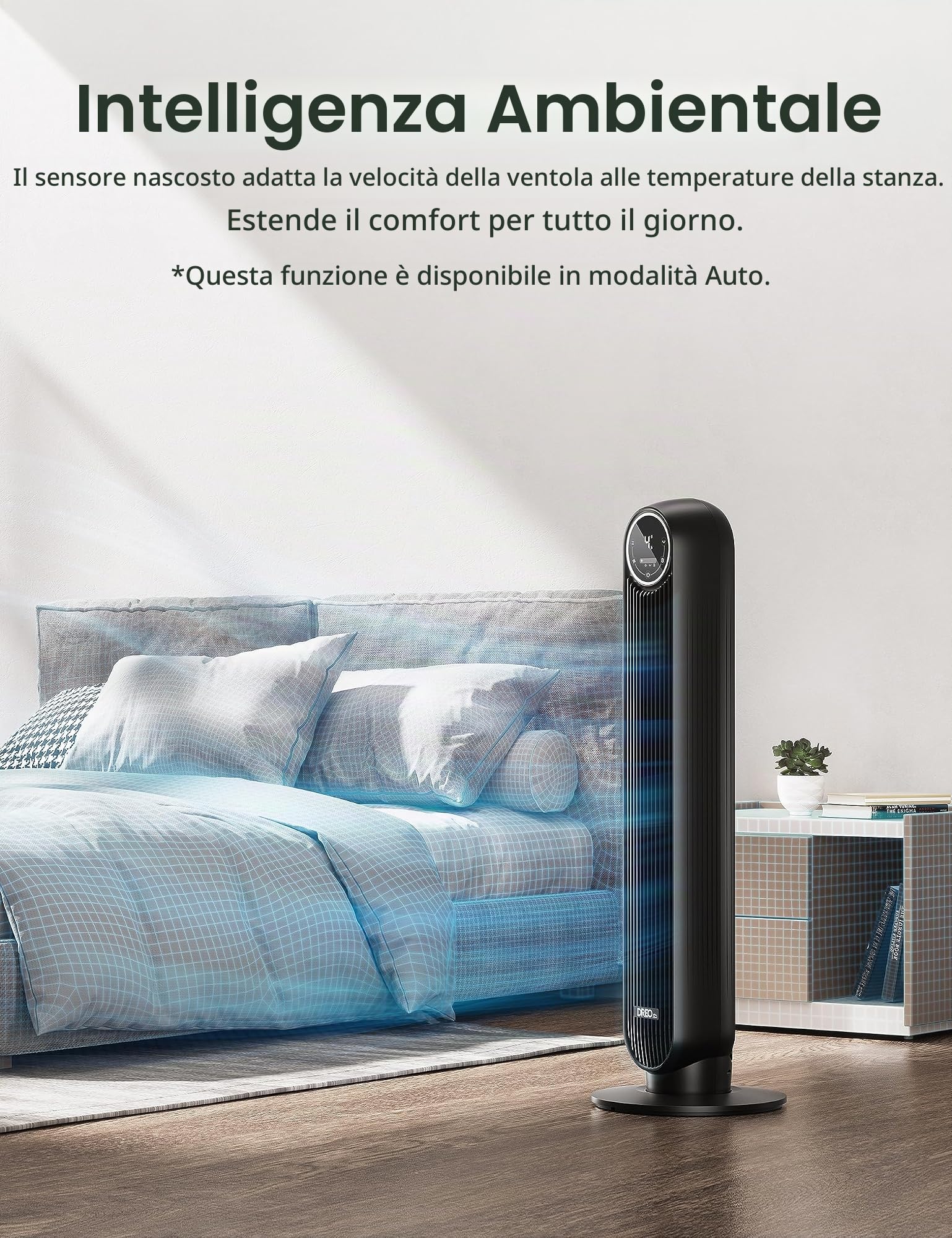 Dreo 20dB Ventilatore a Torre 92 cm, Ventilatore a Colonna Silenzioso per la Camera da Letto, con Telecomando, Potente 7.6 m/s, 4 Modalità, 4 Velocità, Oscillazione a 90°, Timer da 1 a 8 ore, Display