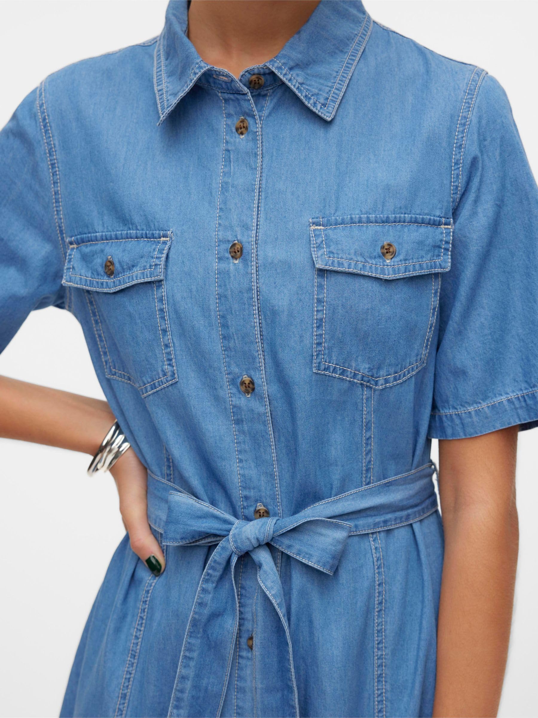 VERO MODA Vmvio Yo337 T-Shirt 2/4 Reg 7/8 Robe en Jean Femme
