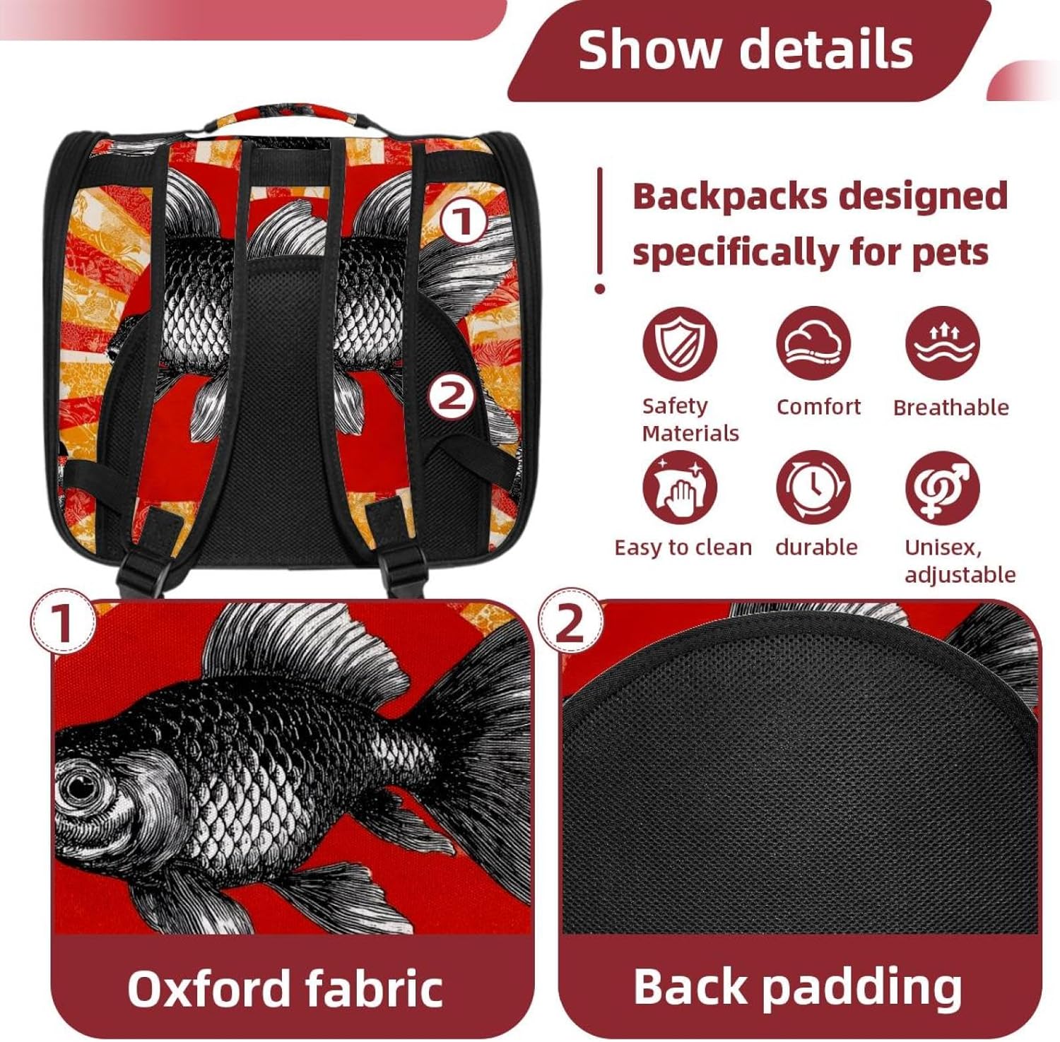 Portable Travel pet Backpack Carrier Hamster Bag Small Dog cat Carrier Breathable Hang Bag, Fish Pattern Cartoon Flag Japanese (3)