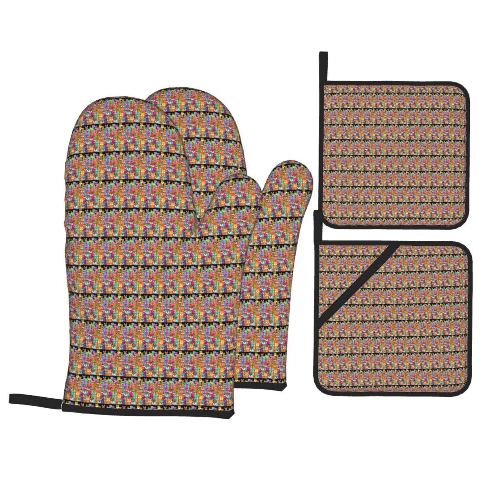 Dogs Print Stylish Heat-Resistant Oven 4-Piece Set Kitchen Gloves Roasting Daily Cooking