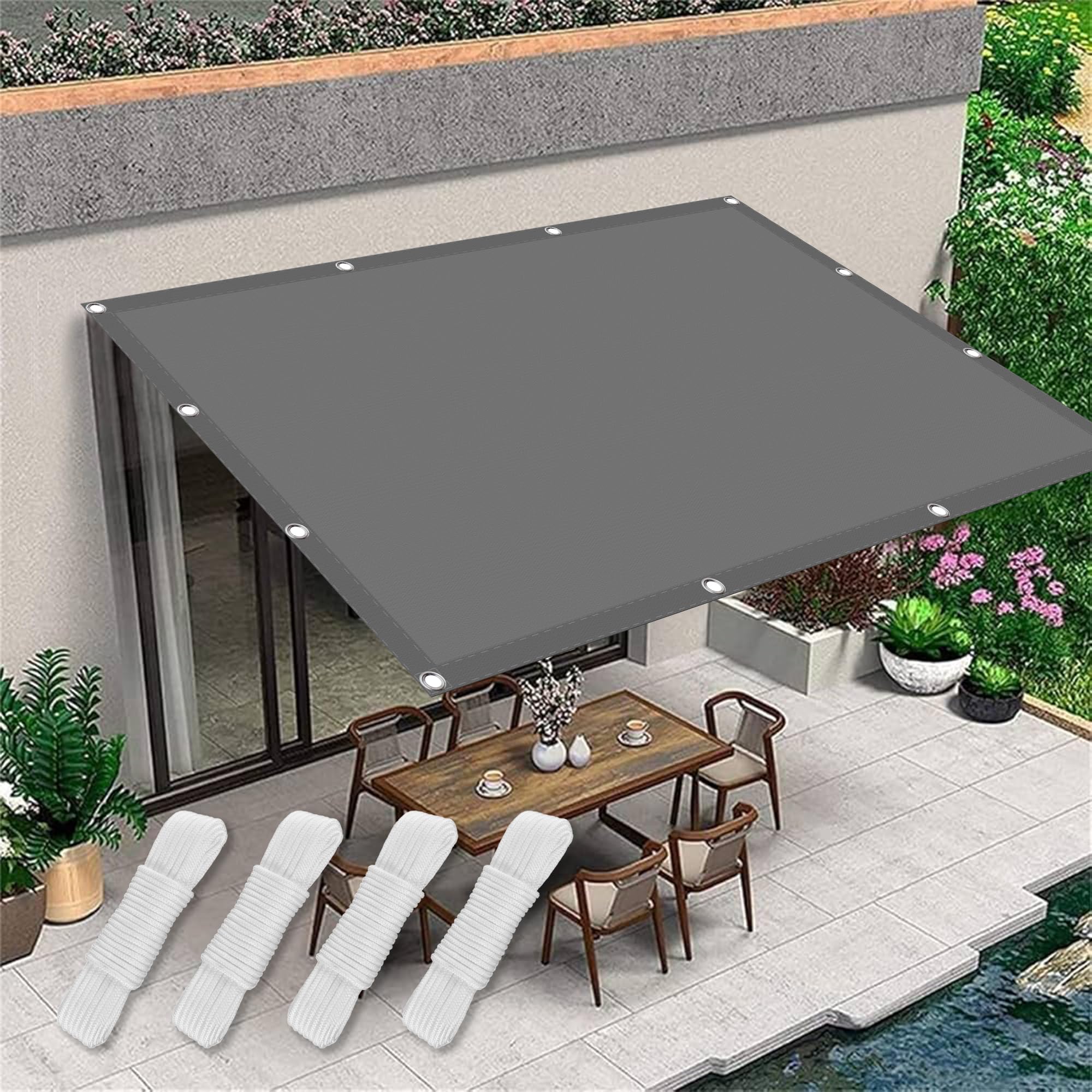 Voile d'ombrage imperméable gris clair 260x420 cm avec cordes