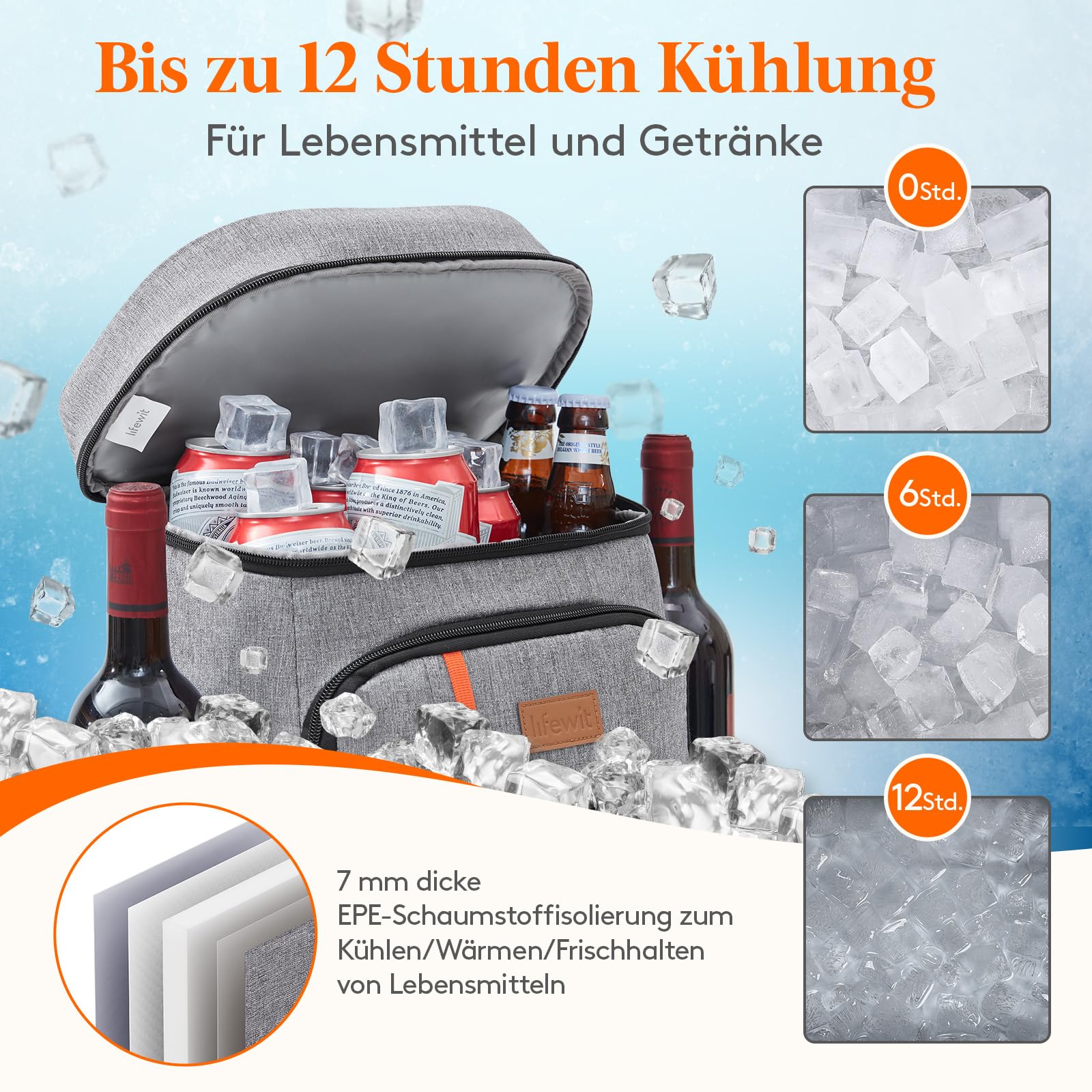 Lifewit 22L 30 Dosen Kühlrucksack, Auslaufsichere Kühltasche Rucksack, wasserdichte Isolierte Lunchtasche für Männer, Frauen, Arbeit, Picknicks, Strand, Camping, Reisen, Grau
