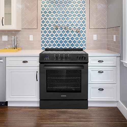 Miniatura 2 de COSMO COS-ERD304K-BK 30 pulgadas Colección Stellar 5.0 pies cúbicos Cocina eléctrica con 4 quemadores de vidrio y horno de convección en negro mate