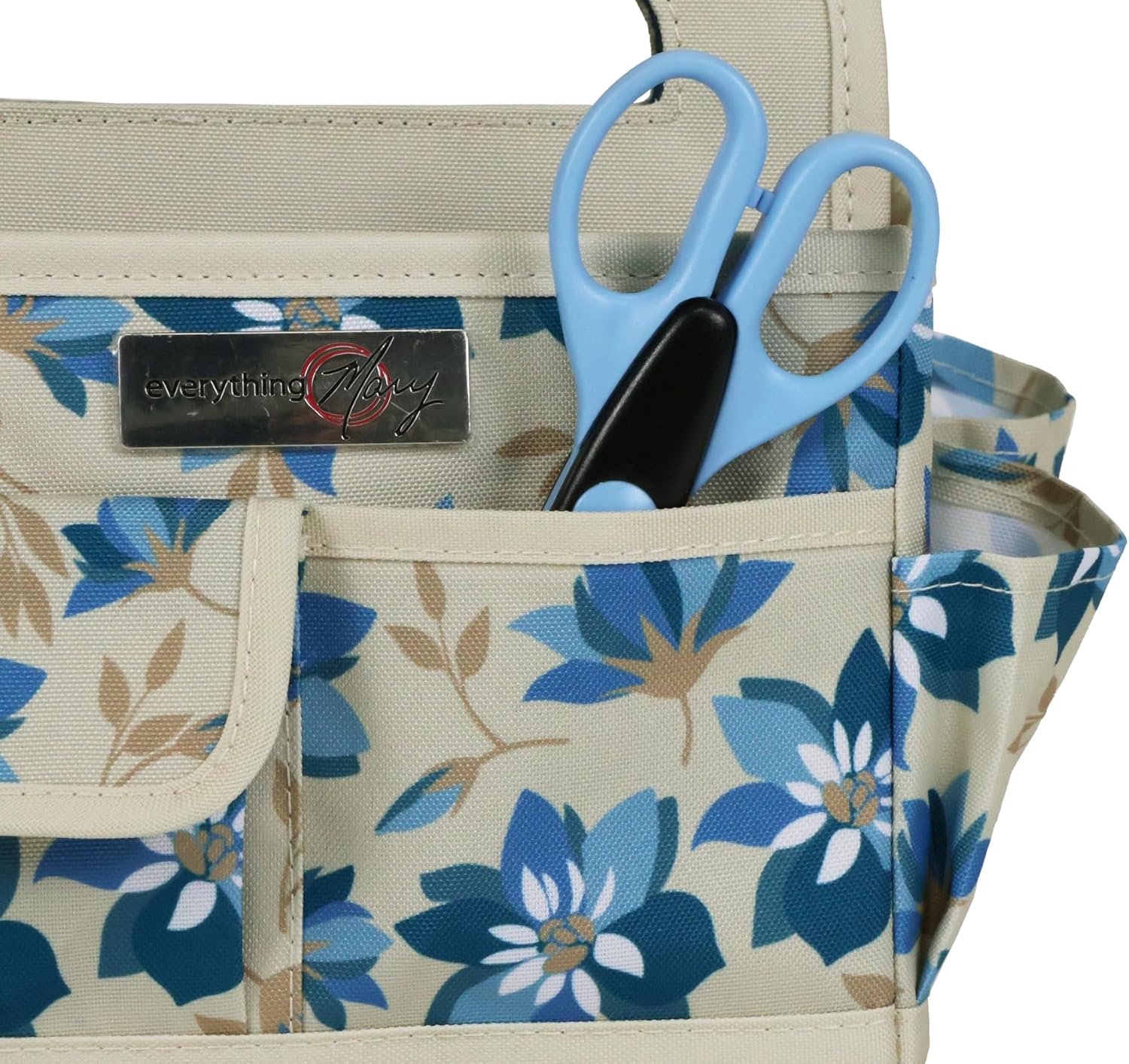Everything Mary Desktop Tote Organizer – Tan Floral Craft Bag – Portable Storage for Art Supplies, Sewing, Scrapbooking, DIY Tools & Creative Project Organization