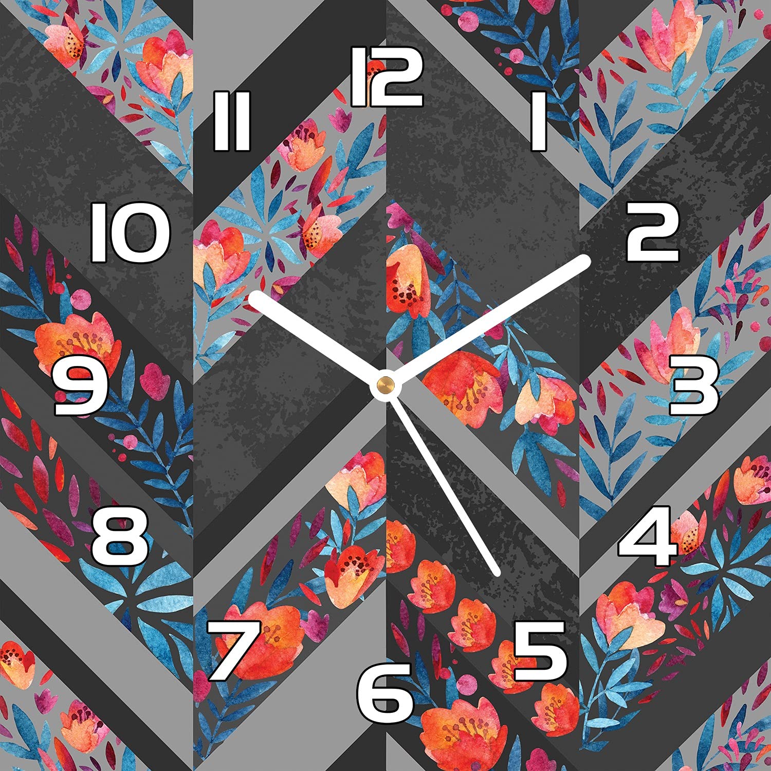 Horloge en verre cuisine salon pendule murale carrée moderne motif fleurs vintage 30x30