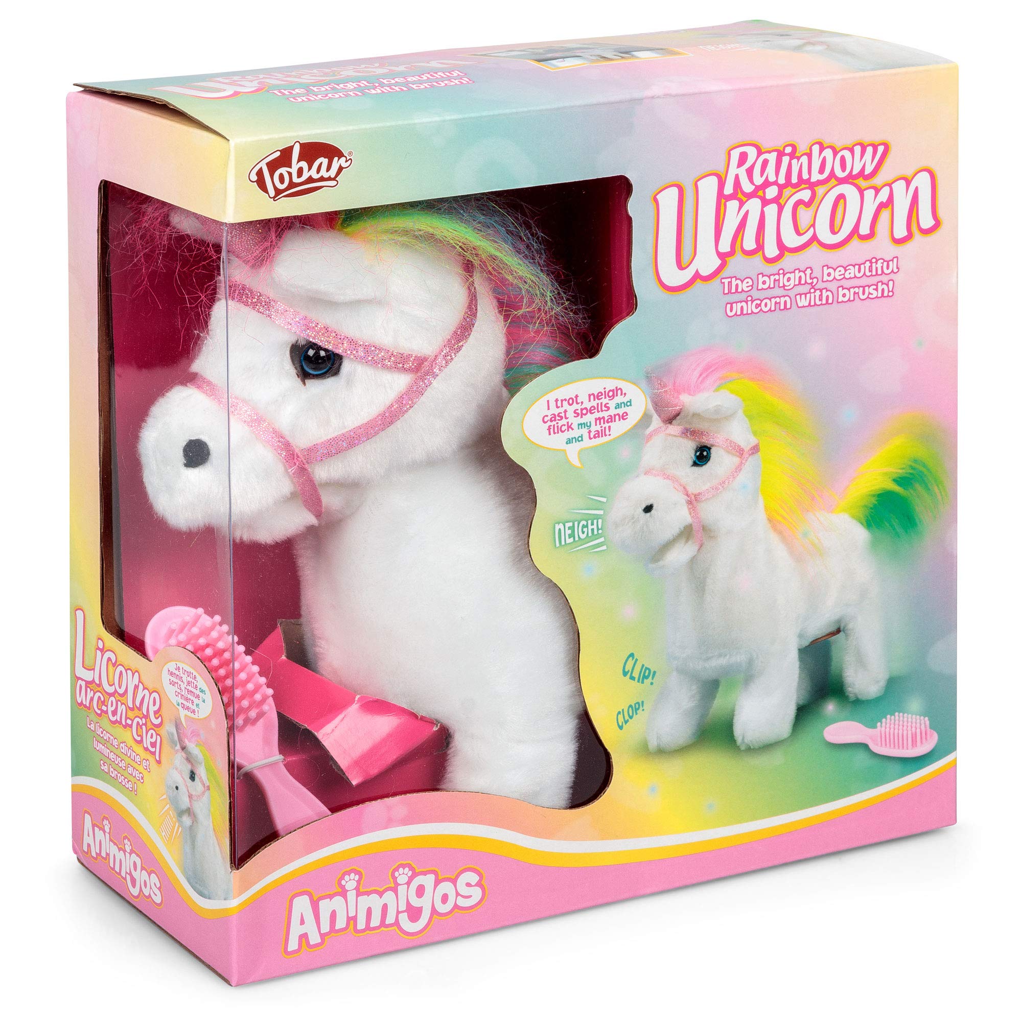 Animigos Rainbow Unicorn, weißes Einhorn mit Regenbogenmähne