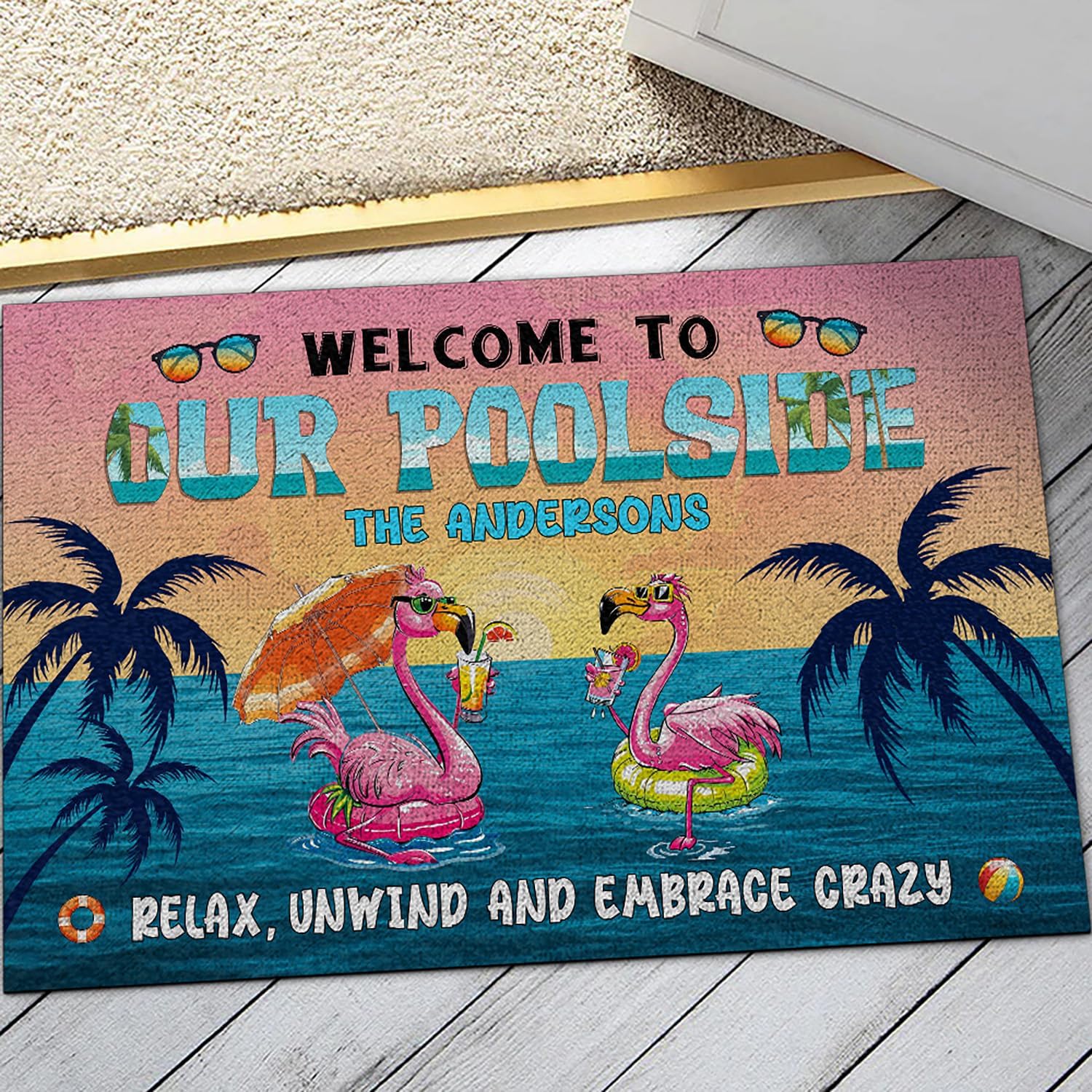 THUYPT Personalized Poolside Doormat, Welcome to Our Poolside, Pool Door Mat Rug Pool Backyard Decorations, Welcome Mat Pool Decor Outdoor Home Patio Summer Decor (01)