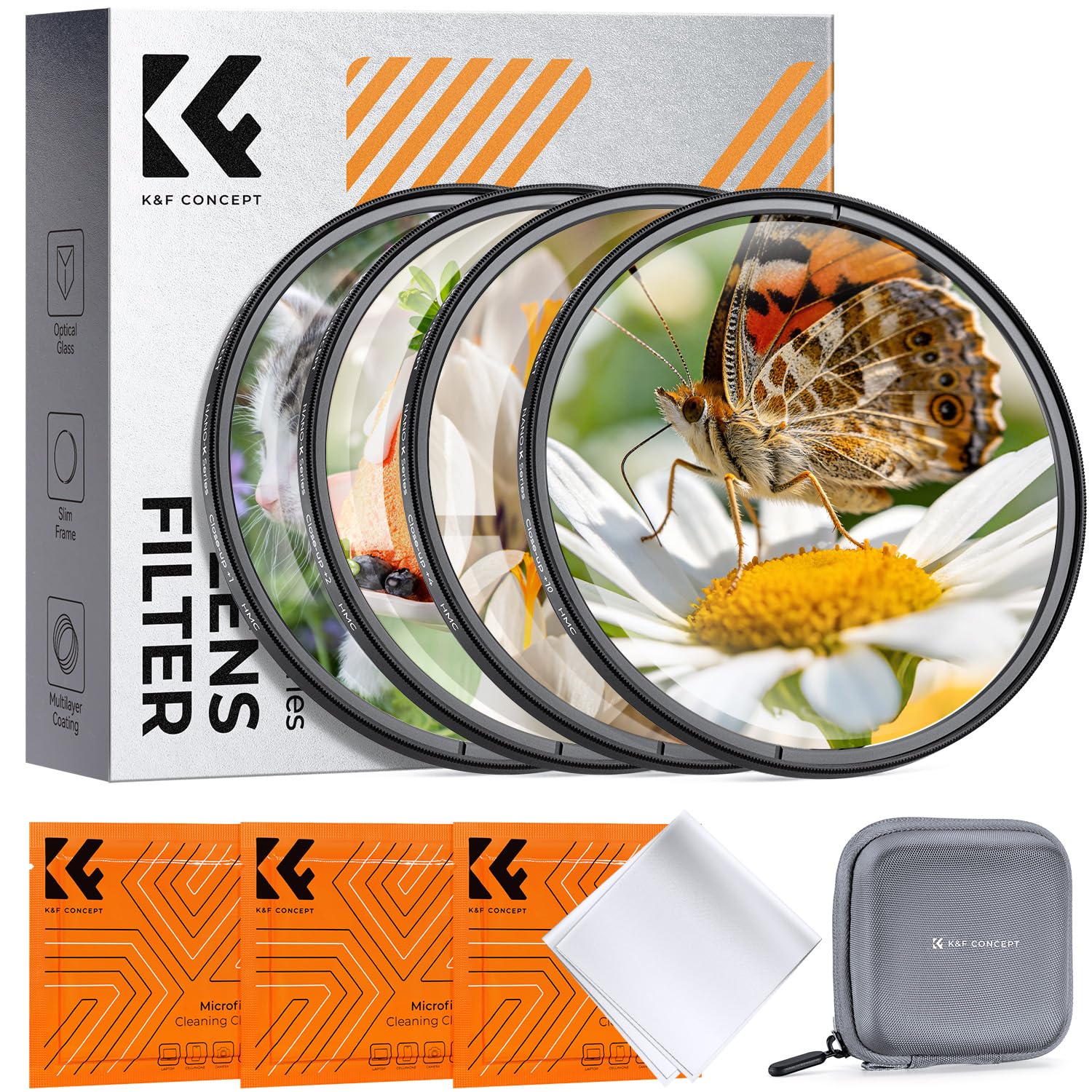 K&F Concept 82mm Kit de Filtro Macro +1 +2 +4 +10 Fotografía Primer Plano | Lentes de Aproximación Varido Óptico con Revestimiento con Bolsa EVA y Paño de Limpieza Nano-Klear - FS307