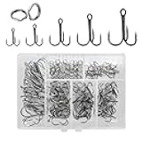 200 Pack Fishing Treble Hooks Kit High Carbon Steel Hooks Strong Sharp Round Bend with Split Rings for Lures Baits Saltwater Freshwater Fishing Size 2# 4# 6# 8# 10#