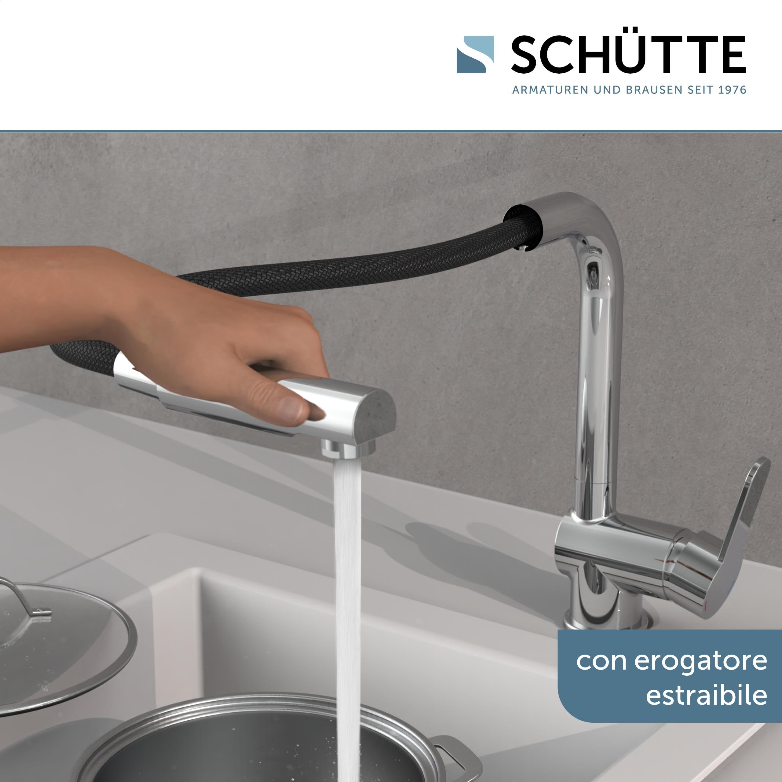 SCHÜTTE 79700 Rubinetto da cucina London con doccetta estraibile, rubinetto da cucina orientabile a 360 gradi, miscelatore monocomando, miscelatore per lavello in cromo