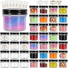 Mini Mason Jars with Lids 4oz 40Pack, Jaisie.W Glass Canning Jars with Floral Stickers- 4 oz Glass Jars with Lids for Food Storage, Candle Making, Pantry Organizers and Storage (4fl.oz 40Pack, Black Lids)