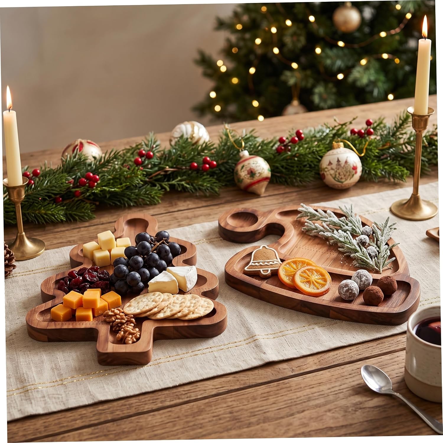 Charcuterie Board Set of 2, Christmas Wooden Decorative Trays