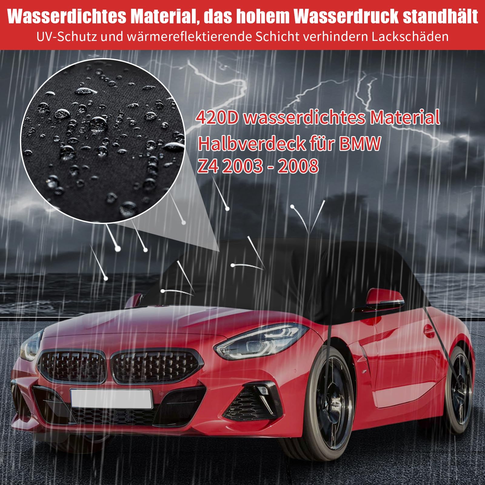 Pokrowiec na samochód, zamiennik do BMW Z3/Z4, wodoszczelny, półgarażowy 420D Oxford z paskiem, półpokrycie, plandeka samochodowa, na każdą pogodę, wiatroszczelna, odporna na promieniowanie UV, deszcz