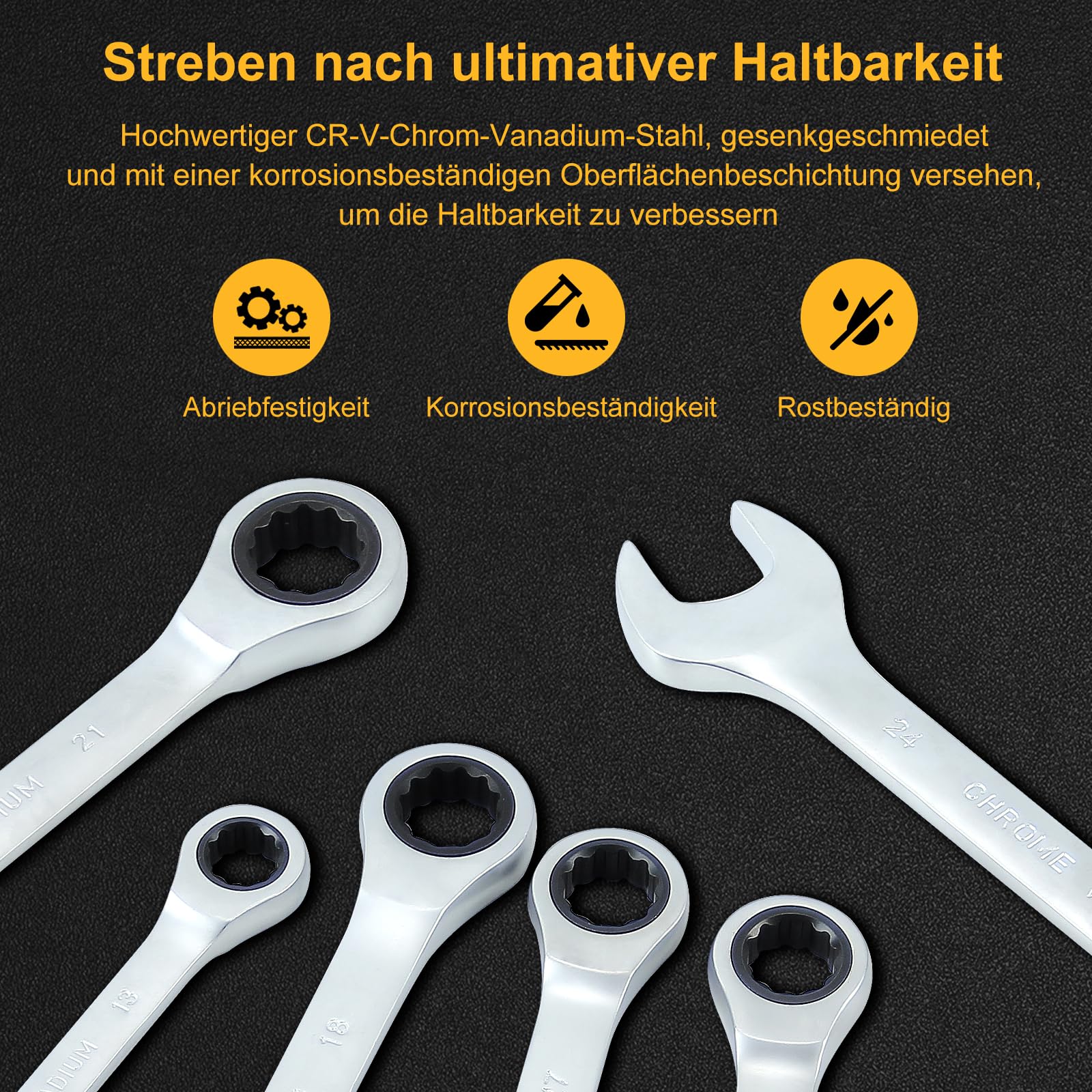 Juego de llaves de carraca Walter STAHL, 22 piezas, llaves combinadas de 6 a 32 mm, para reparación de bicicletas, reparación de coches, 72 dientes, rango de giro de 5°, acero Cr-V