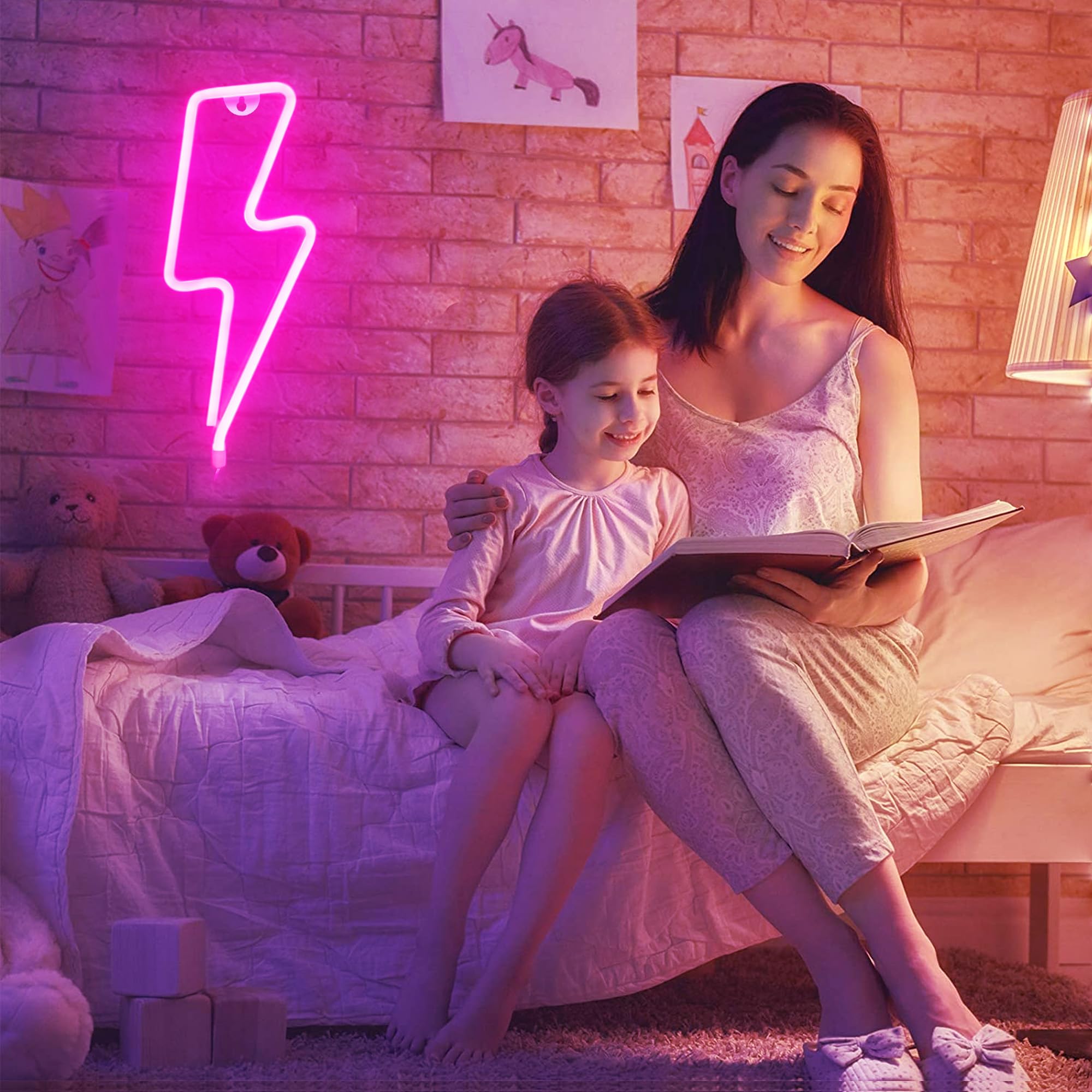 JEMESI Lightning Neon Lights, LED Sign Wall Decor, Pink Neon Lights Powered by USB,Gamer Gifts for Party Bedroom, Party Supplies - Image 2