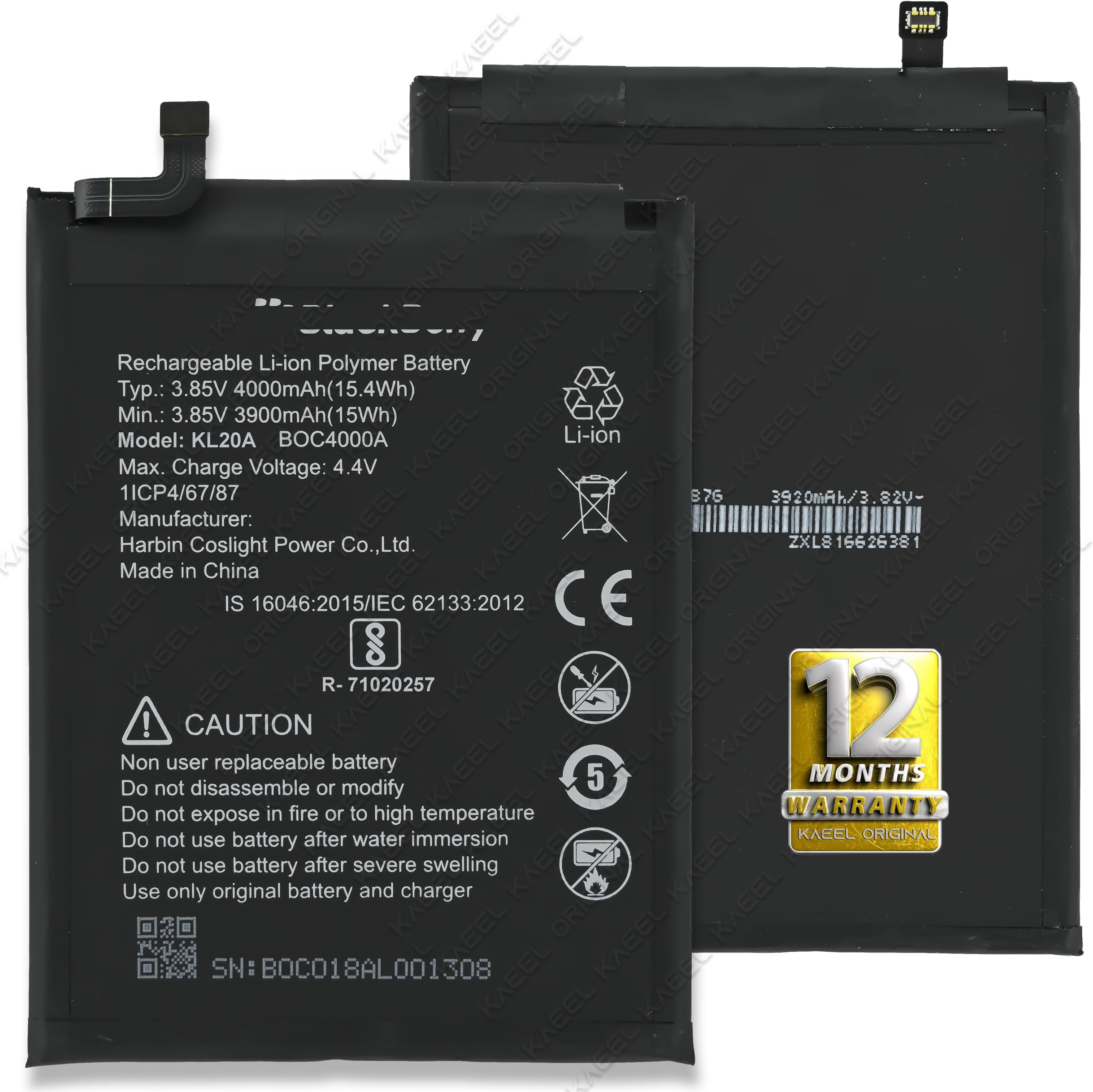 BOC4000A - 4000mAh Genuine Replacement for BlackBerry Evolve BBG100-1 - with 12 Months Warranty* (Black)